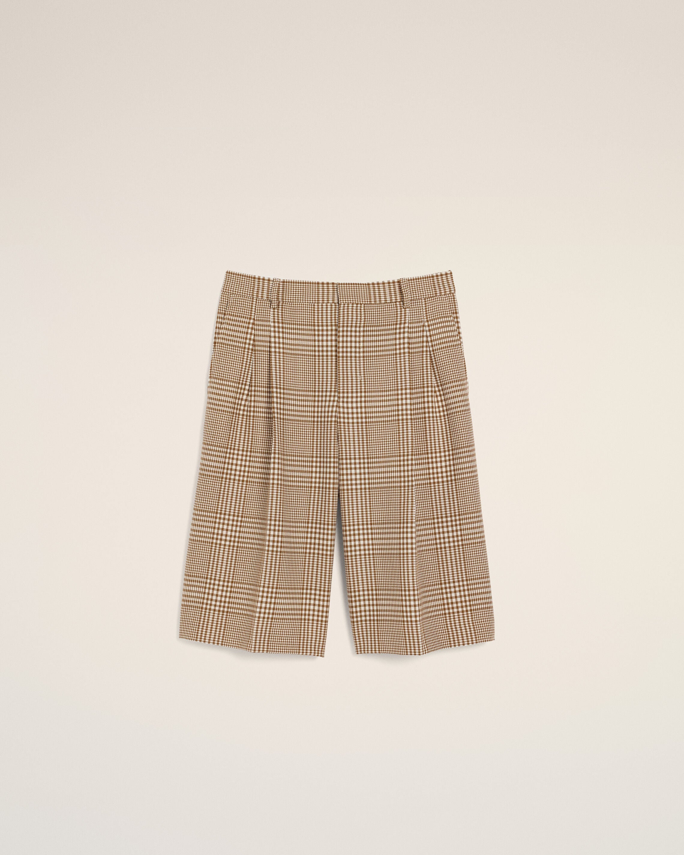 Brown Wool Prince Of Wales Checkered Shorts