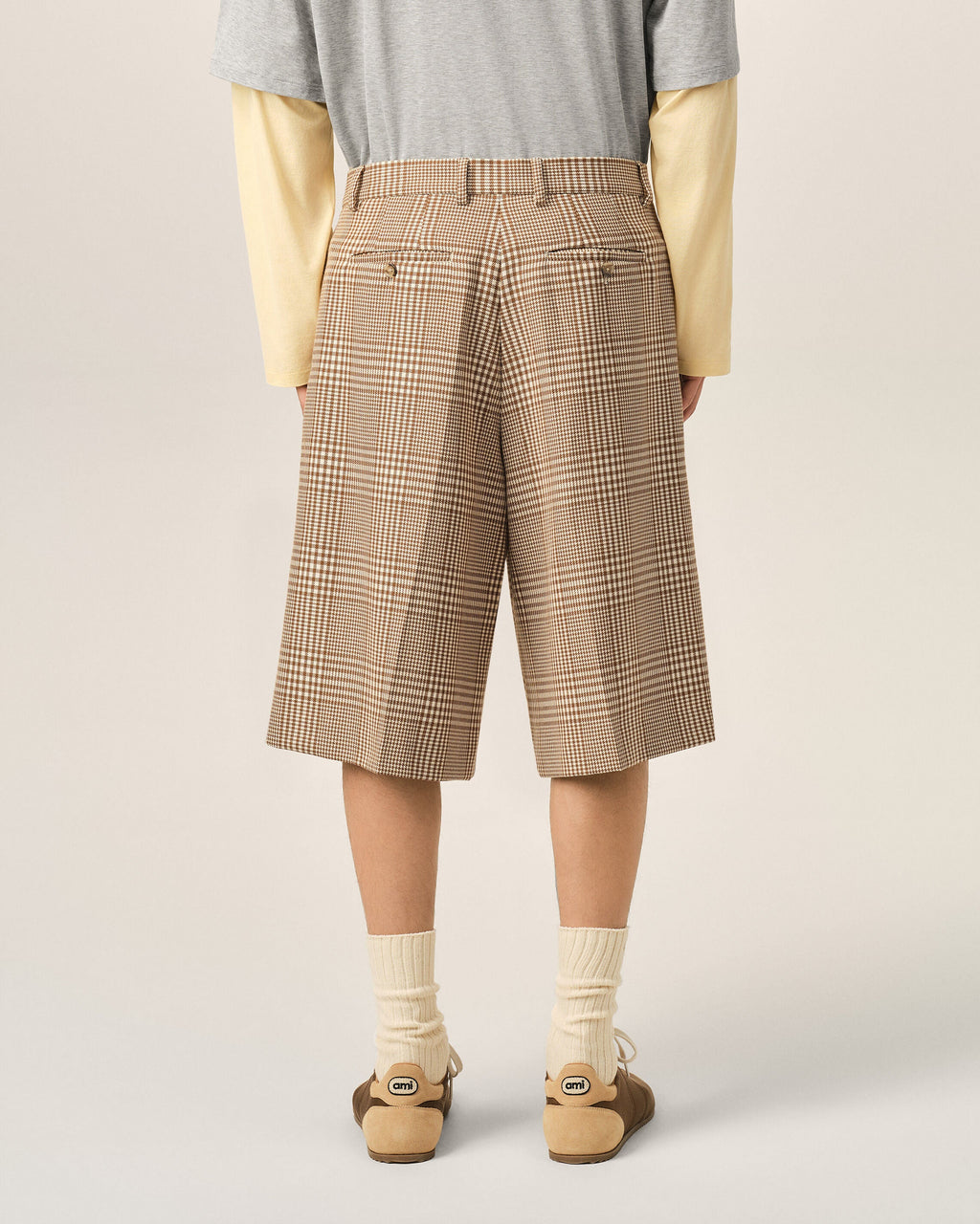Brown Wool Prince Of Wales Checkered Shorts
