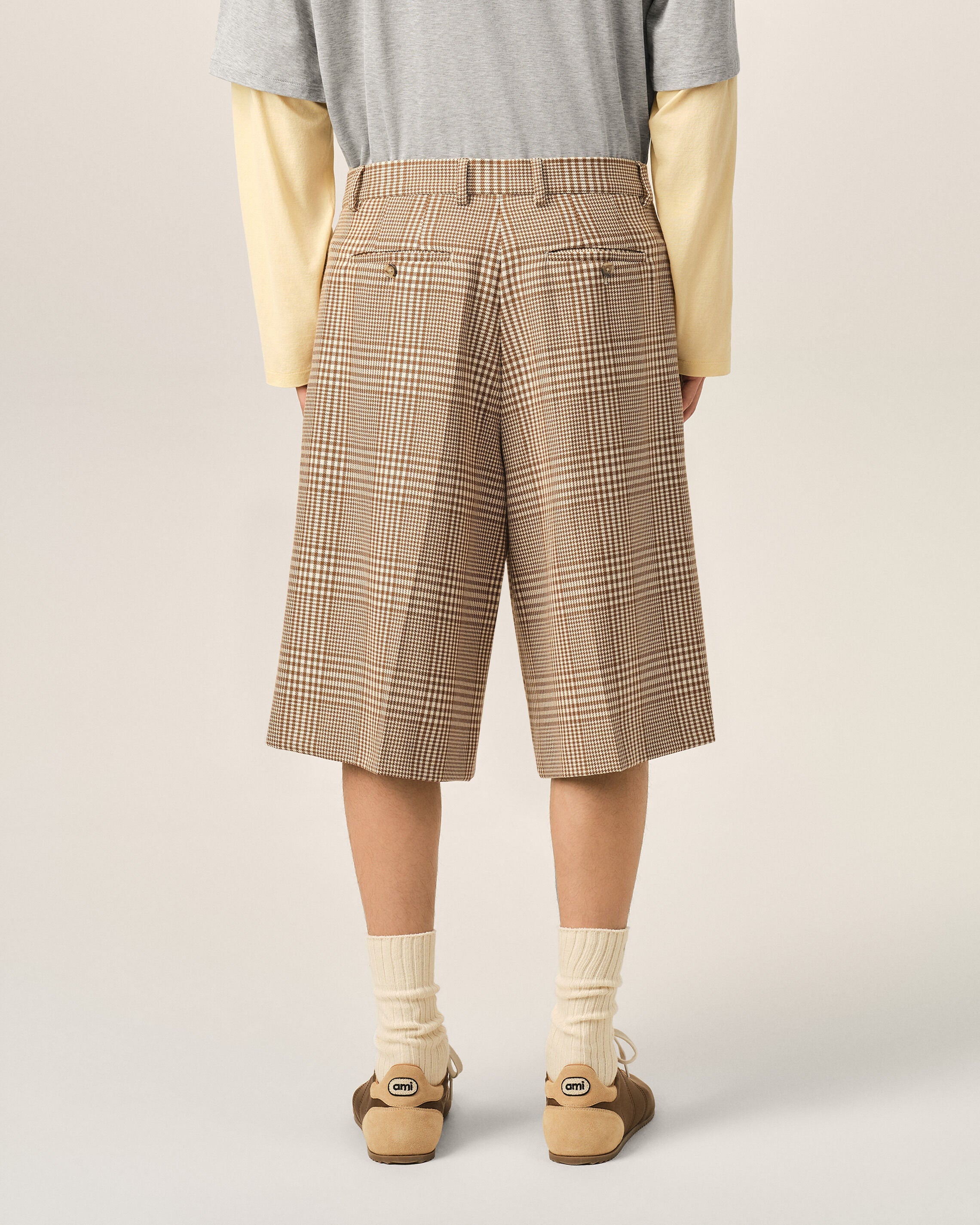 Brown Wool Prince Of Wales Checkered Shorts