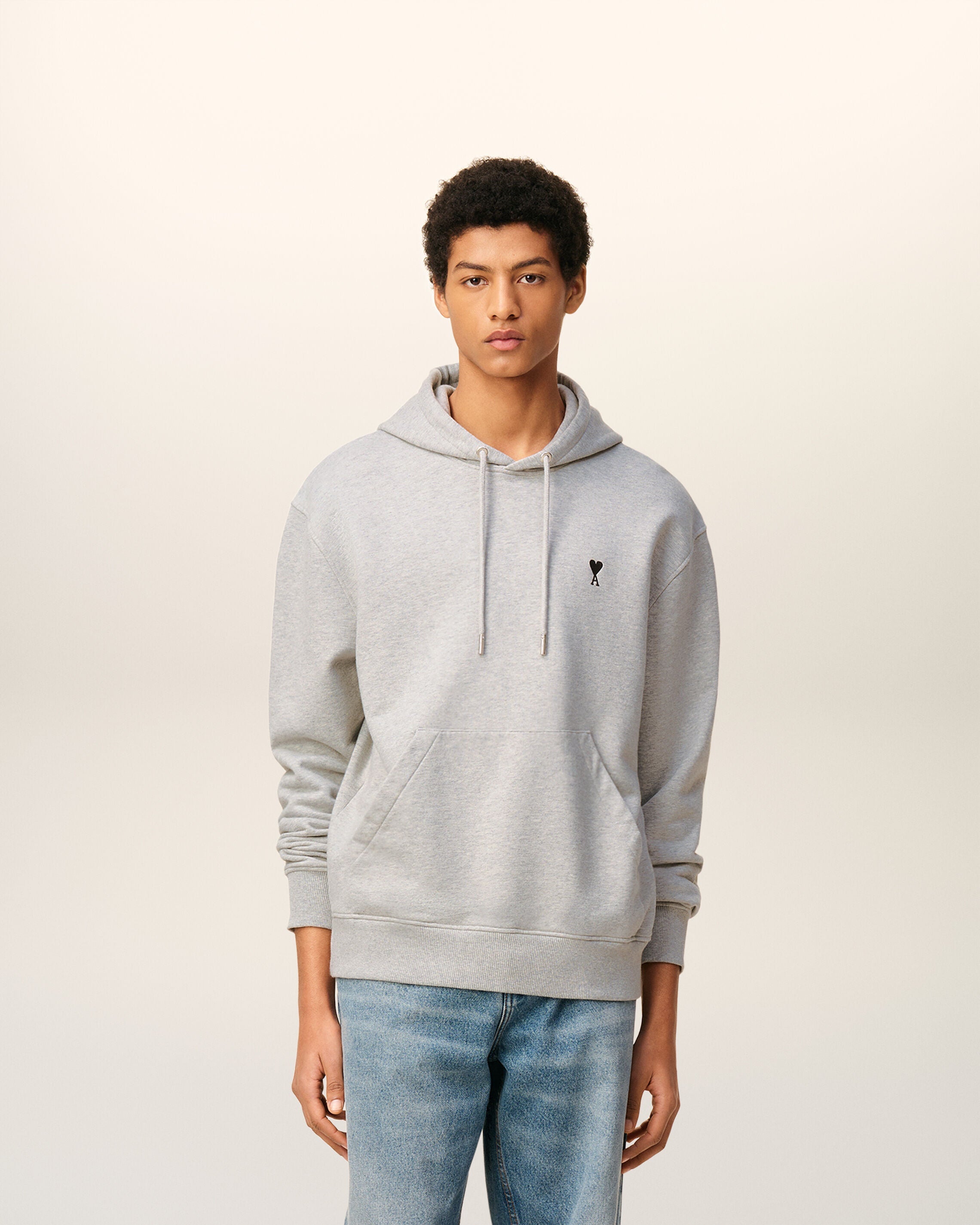 Grey Cotton Contrasted Ami De Coeur Hoodie