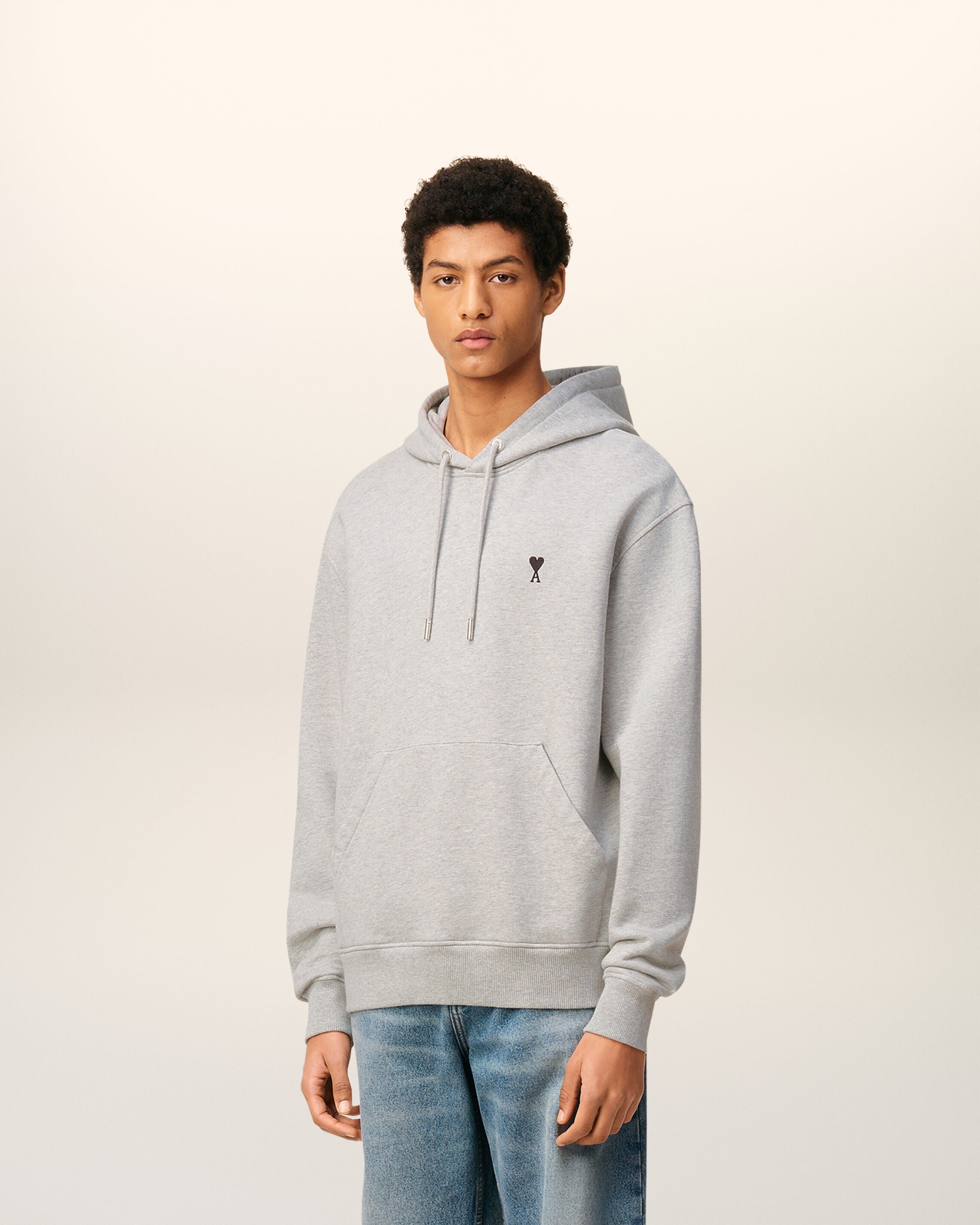 Grey Cotton Contrasted Ami De Coeur Hoodie