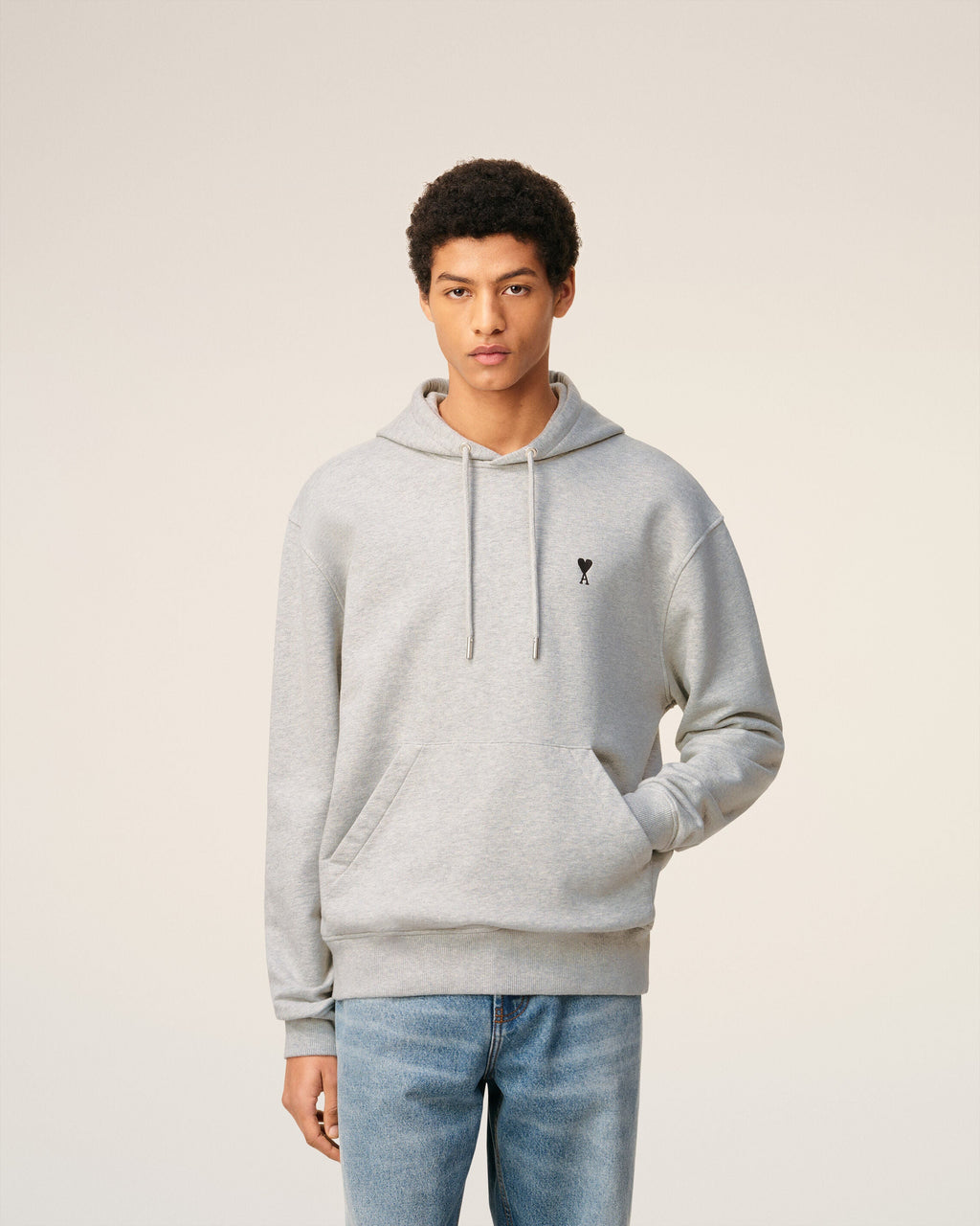 Grey Cotton Contrasted Ami De Coeur Hoodie