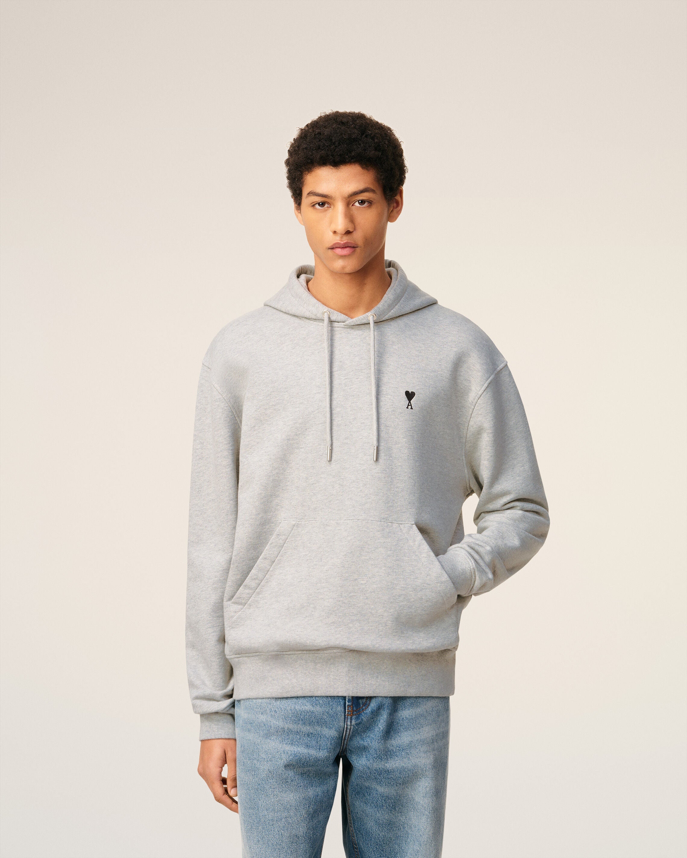 Grey Cotton Contrasted Ami De Coeur Hoodie