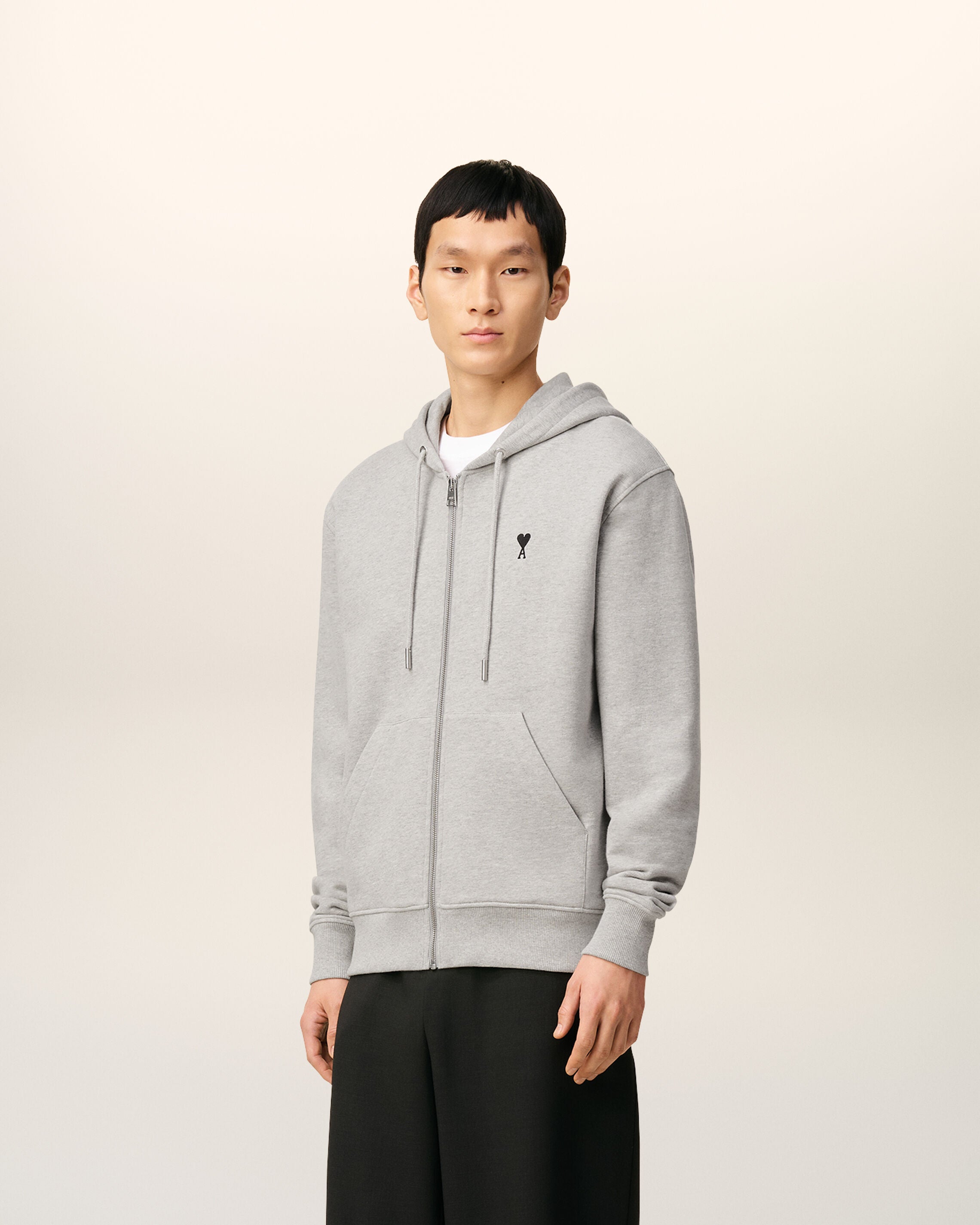 Grey Cotton Contrasted Ami De Coeur Hoodie
