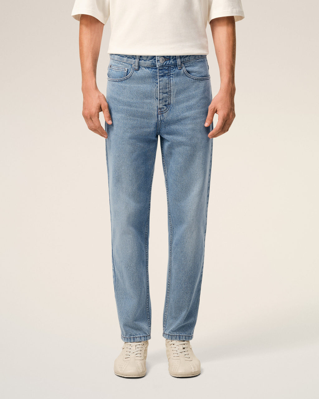 Blue Cotton Tapered Fit Jeans