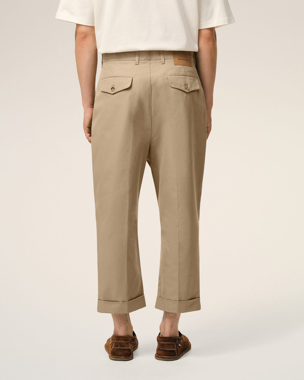 Beige Cotton Carrot Oversized Trousers