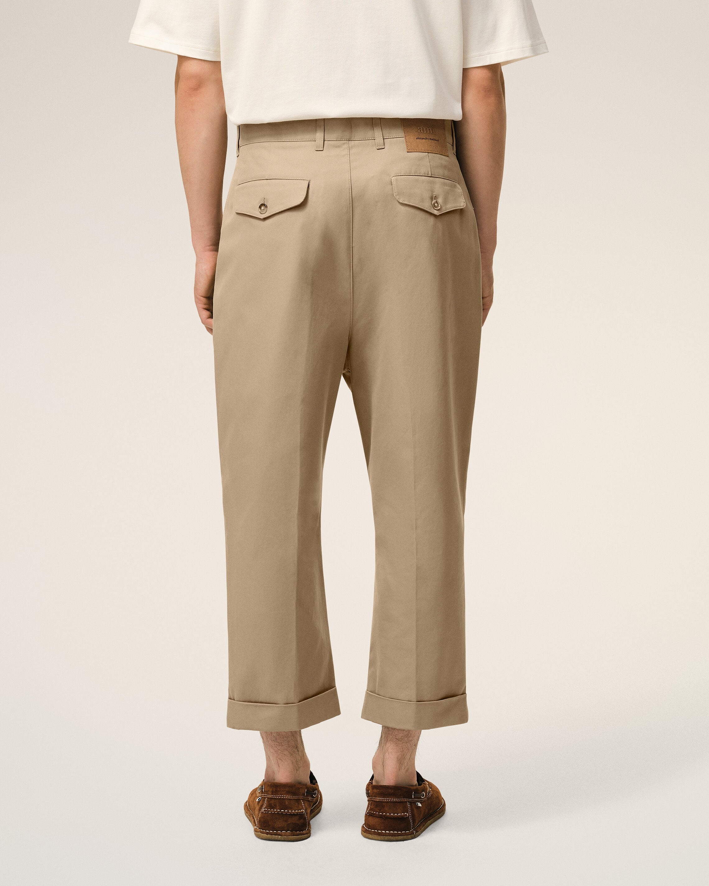 Beige Cotton Carrot Oversized Trousers
