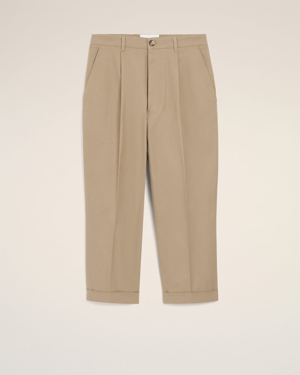 Beige Cotton Carrot Oversized Trousers