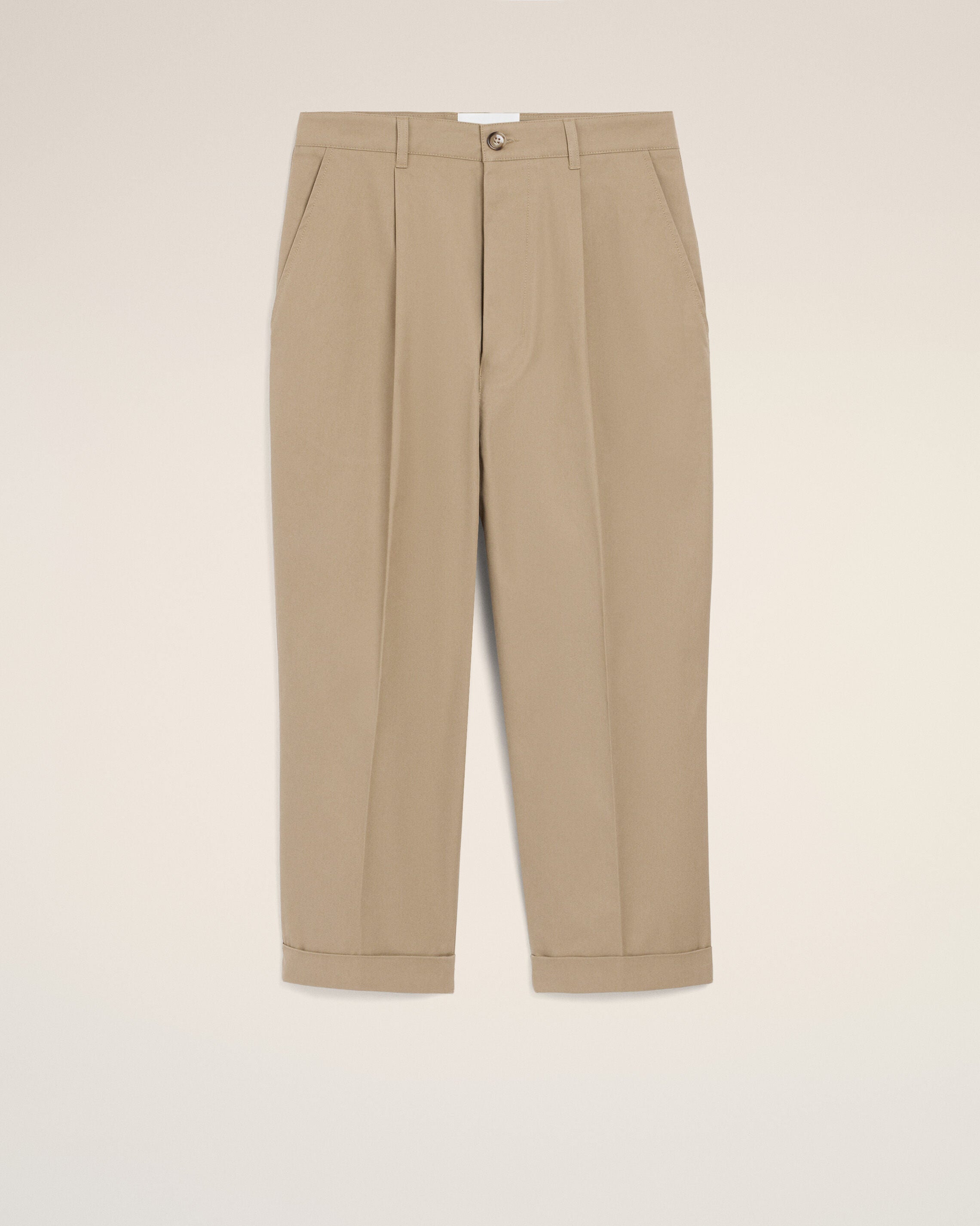 Beige Cotton Carrot Oversized Trousers