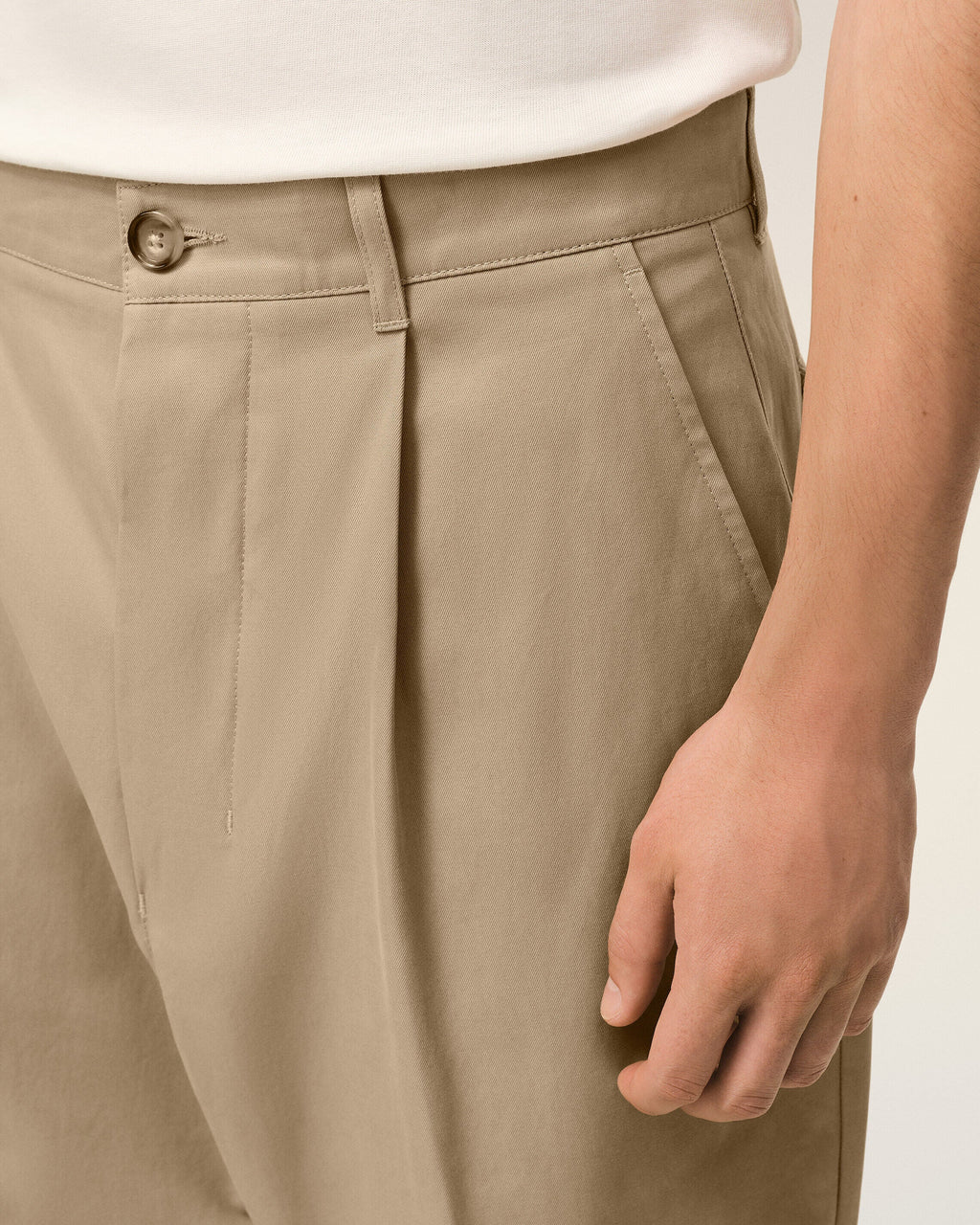 Beige Cotton Carrot Oversized Trousers
