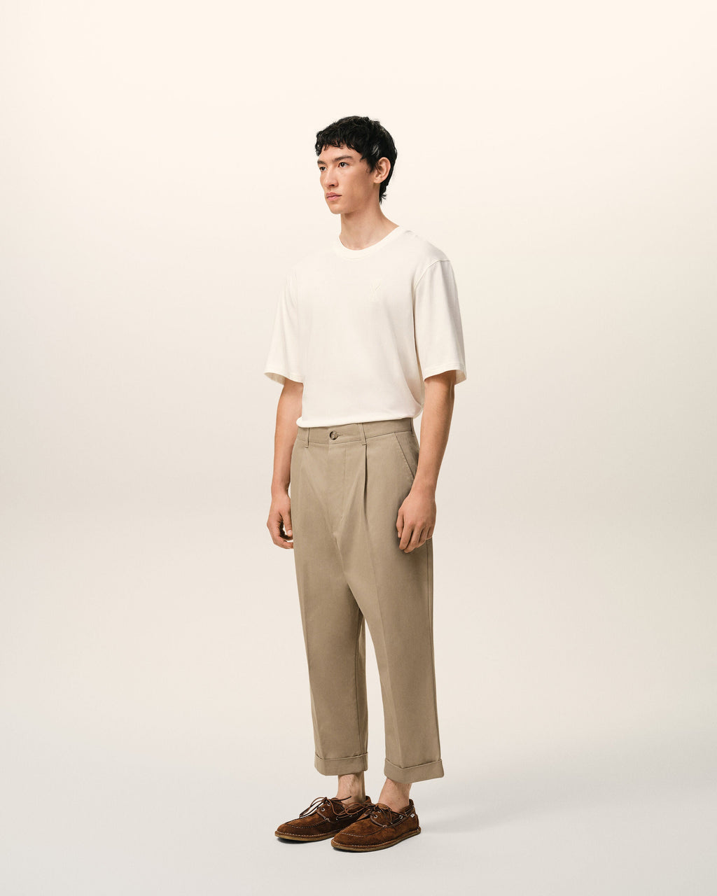 Beige Cotton Carrot Oversized Trousers