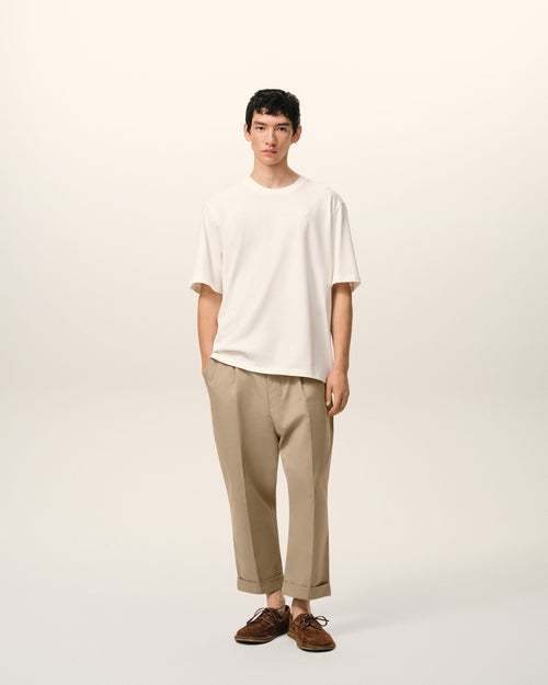 Beige Cotton Carrot Oversized Trousers