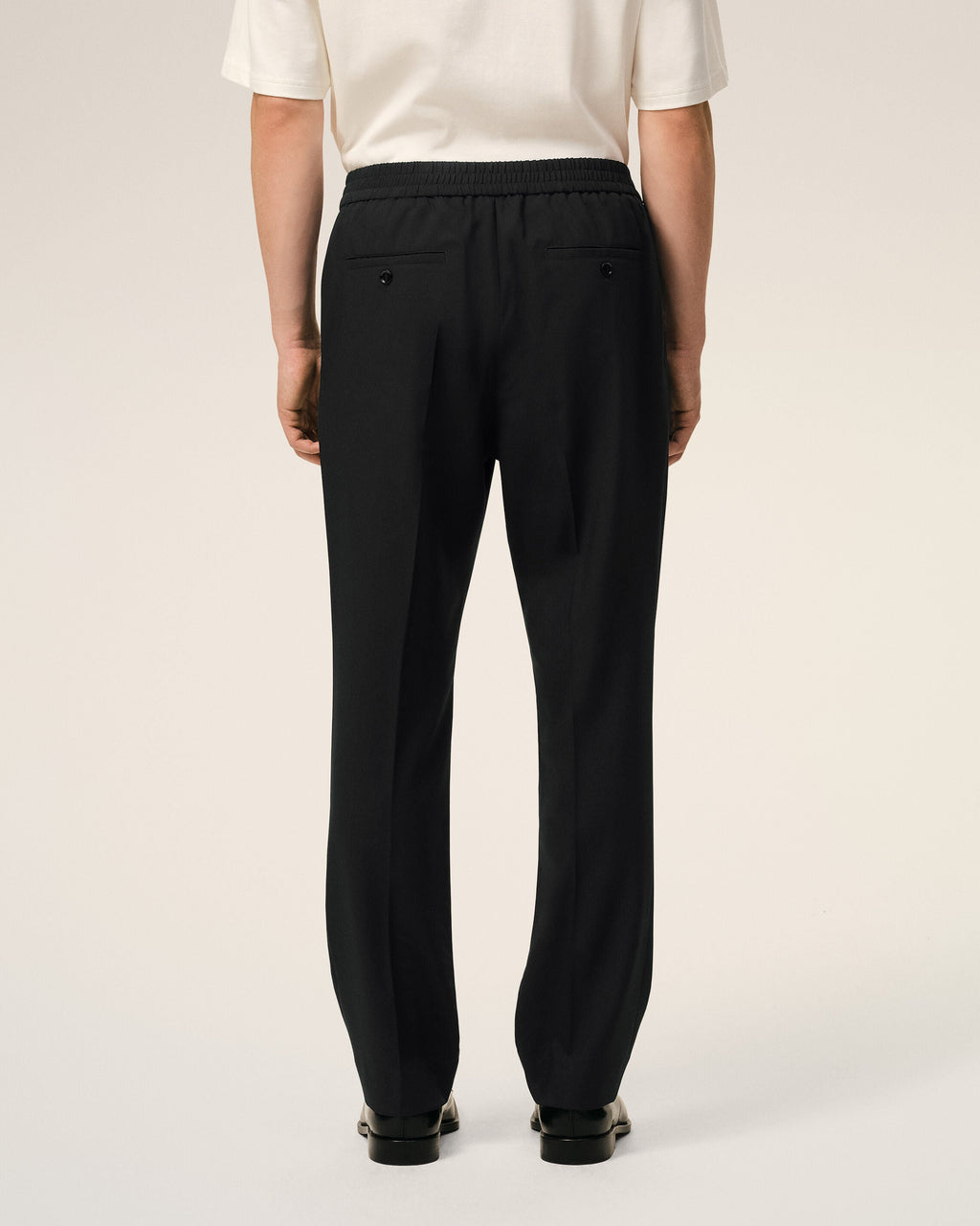 Black Wool Elasticated Waist Trousers
