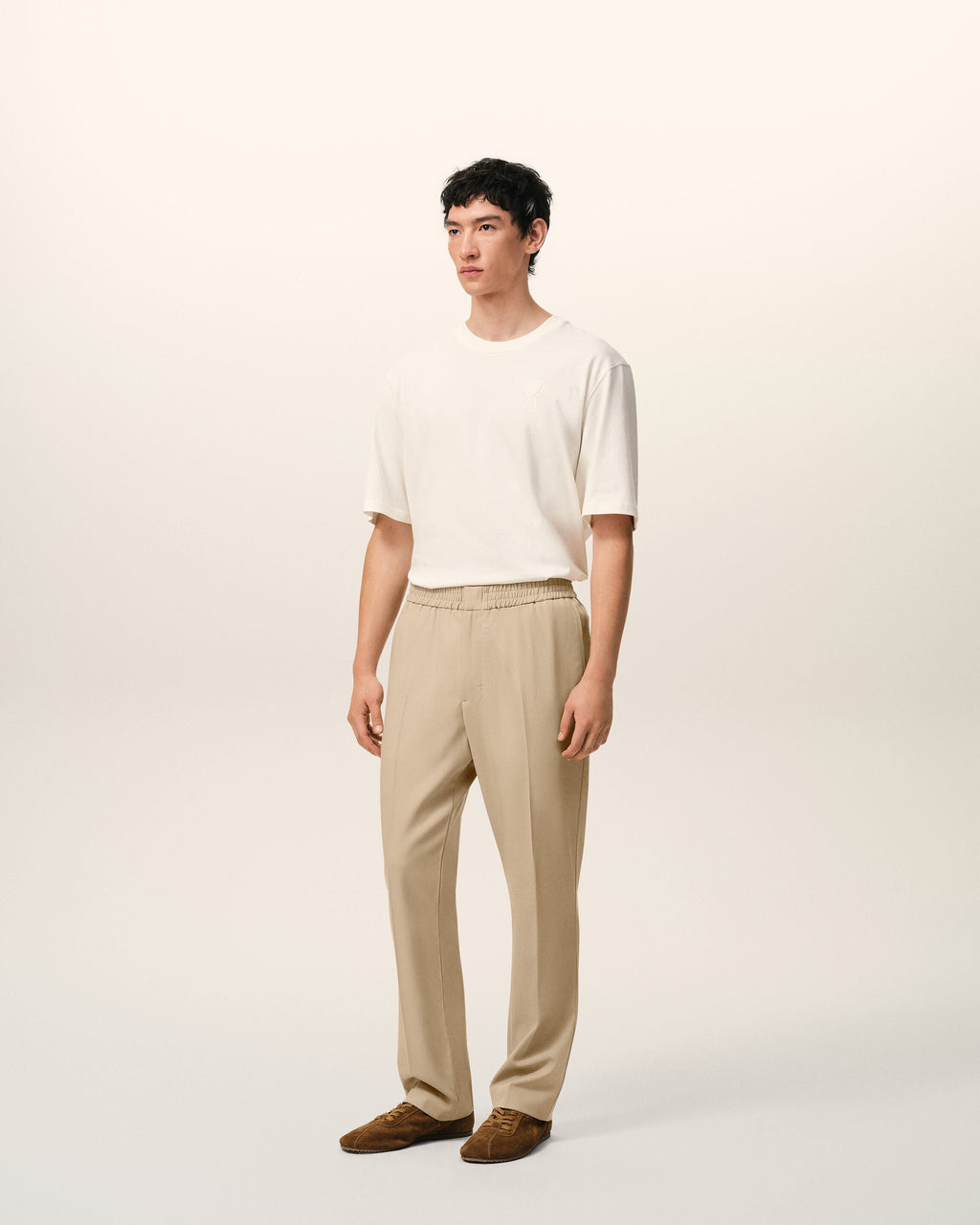 Beige Wool Elasticated Waist Trousers