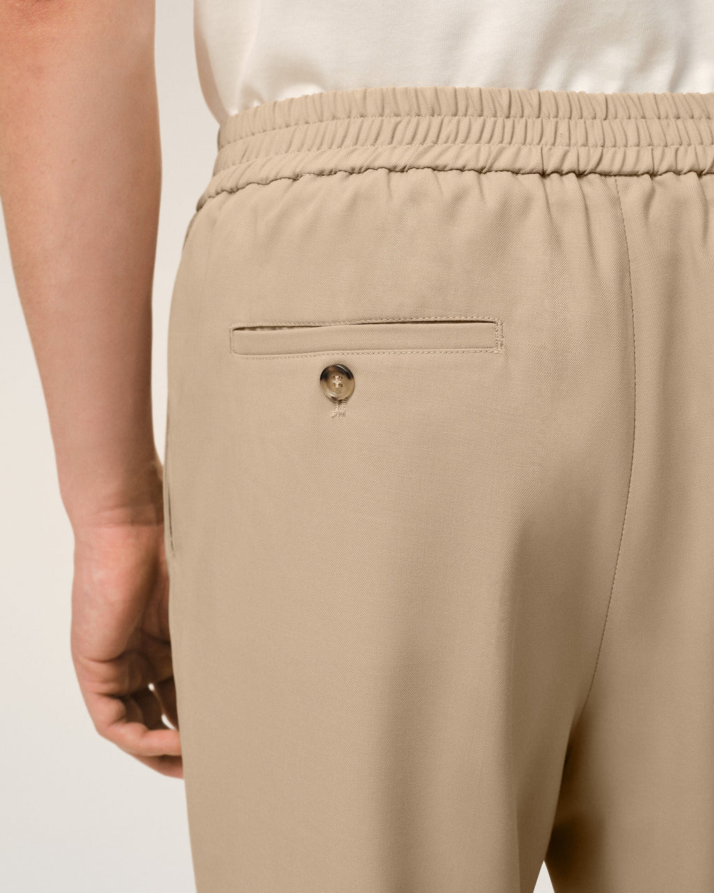 Beige Wool Elasticated Waist Trousers