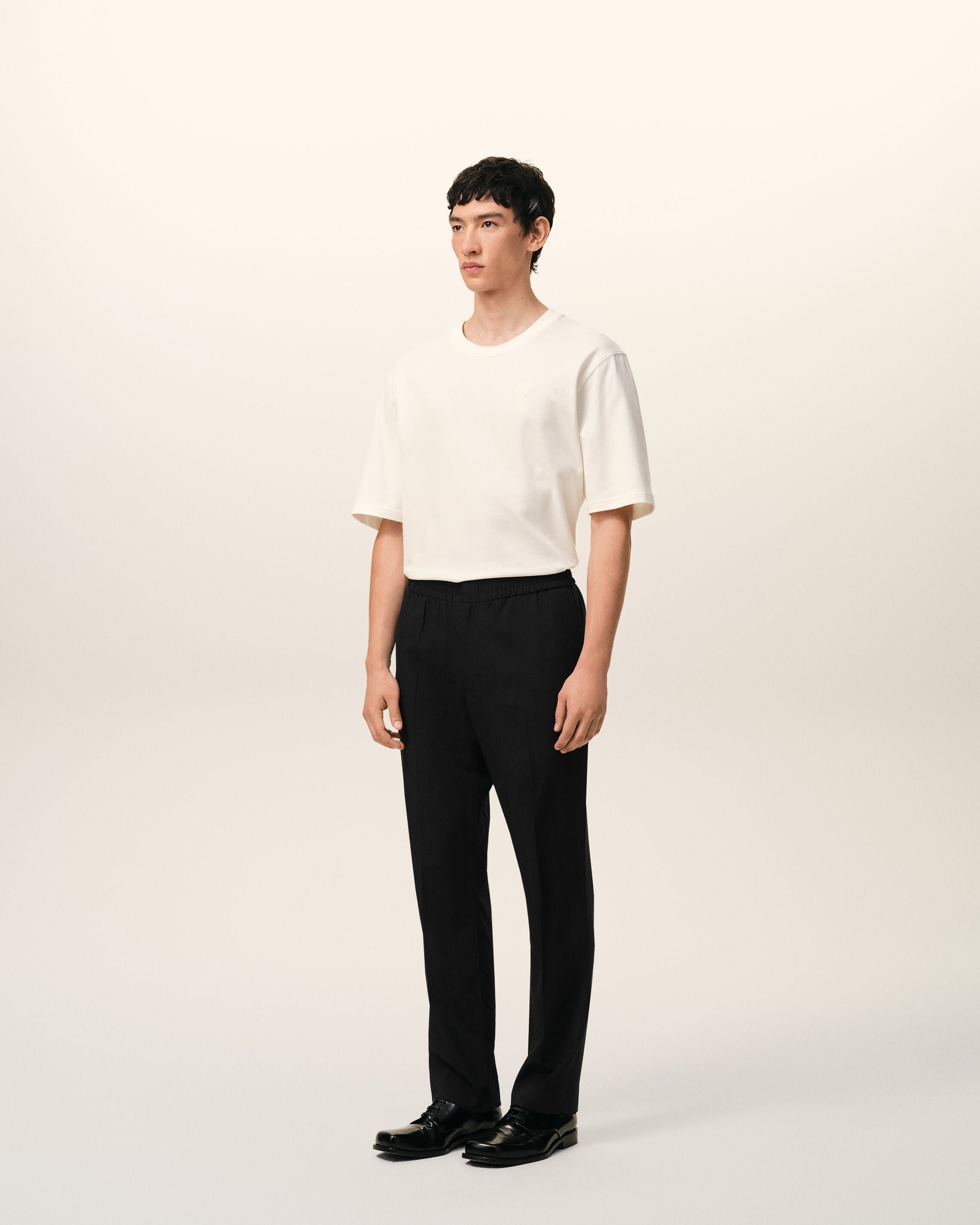Black Wool Elasticated Waist Trousers