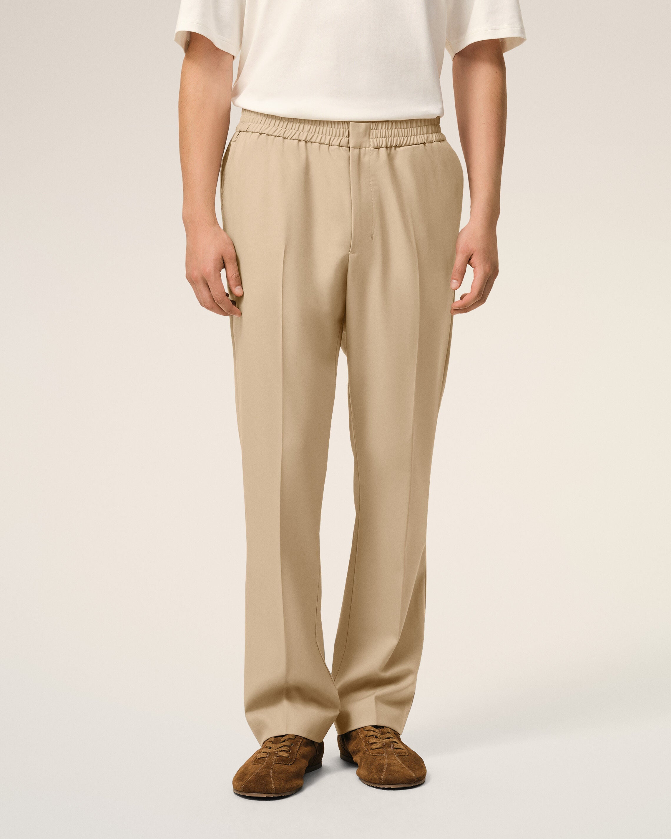 Beige Wool Elasticated Waist Trousers