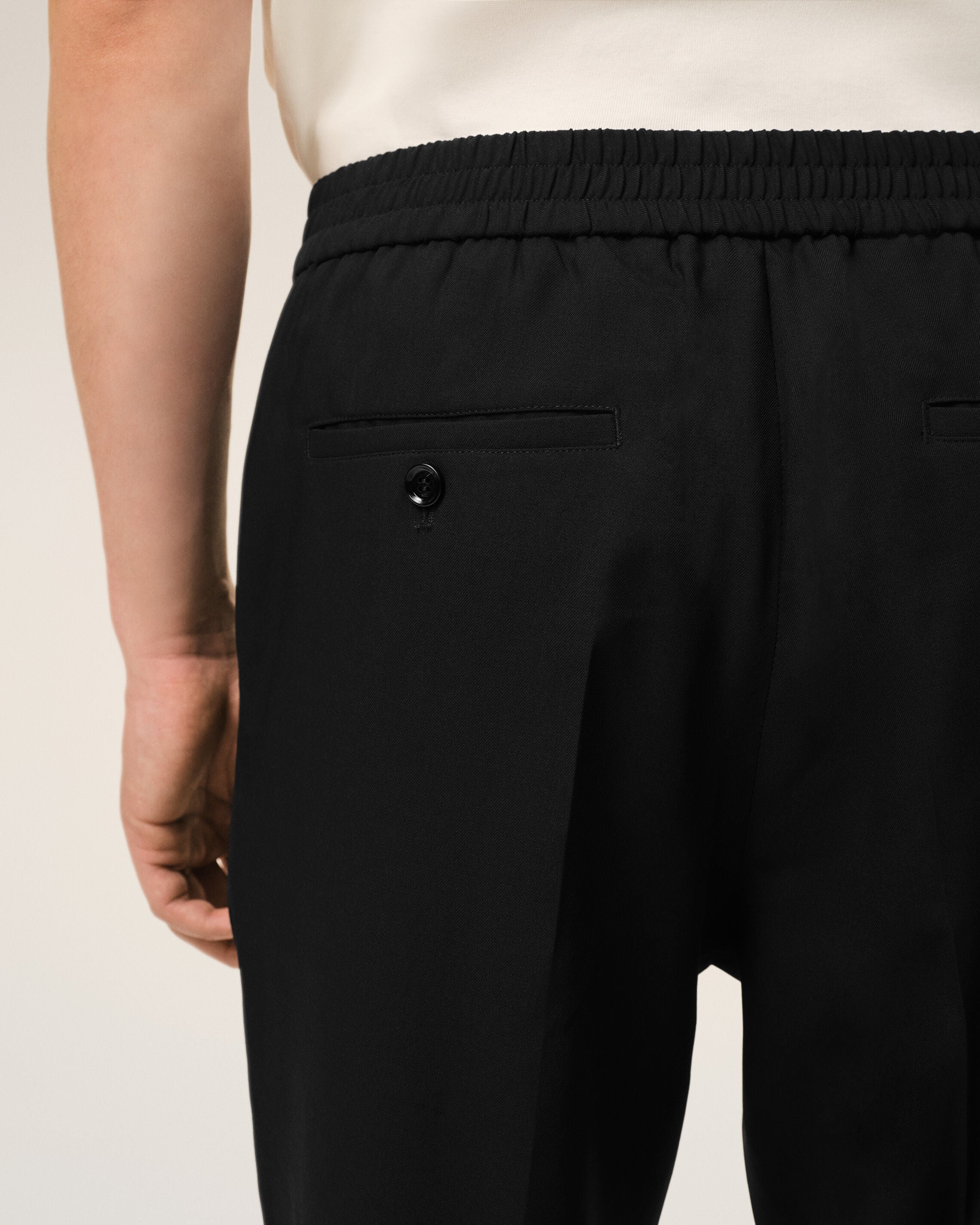 Black Wool Elasticated Waist Trousers