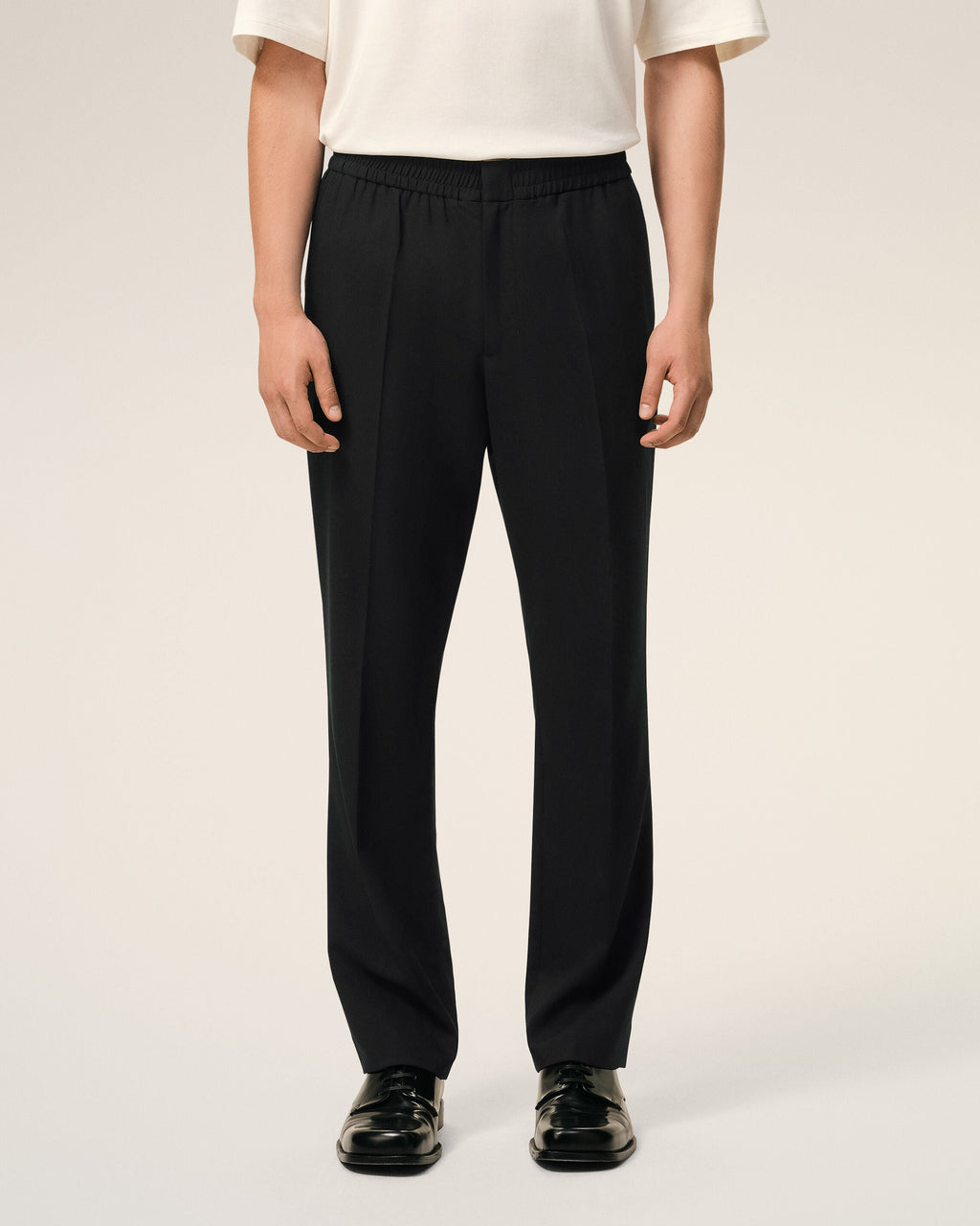 Black Wool Elasticated Waist Trousers