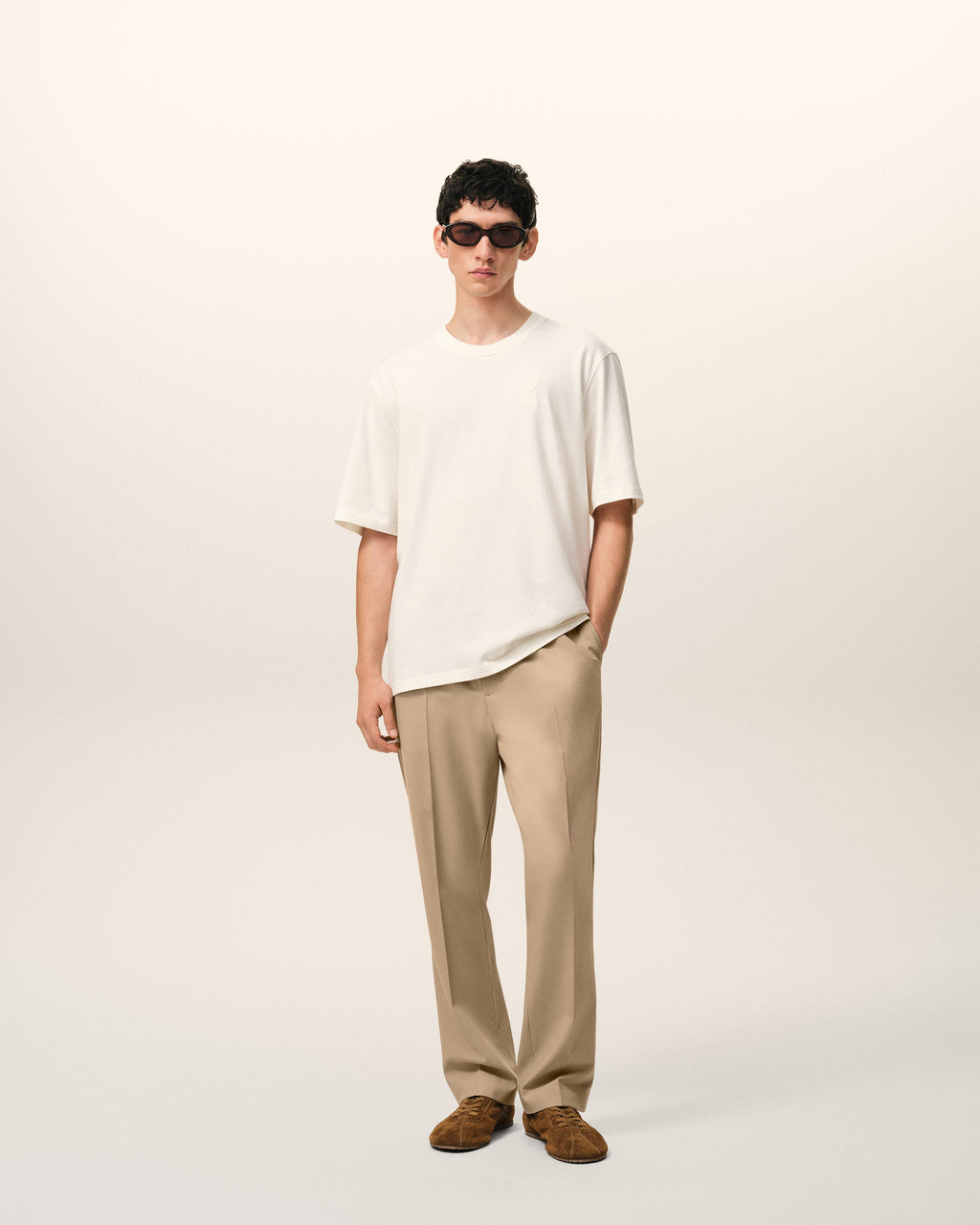 Beige Wool Elasticated Waist Trousers