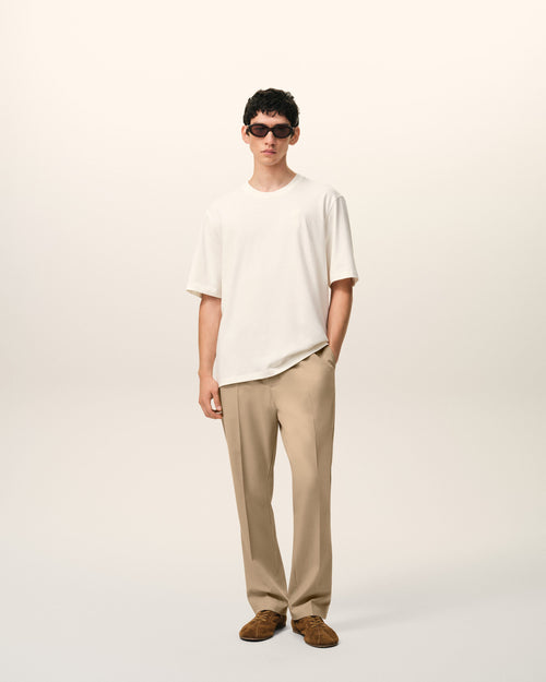 Beige Wool Elasticated Waist Trousers