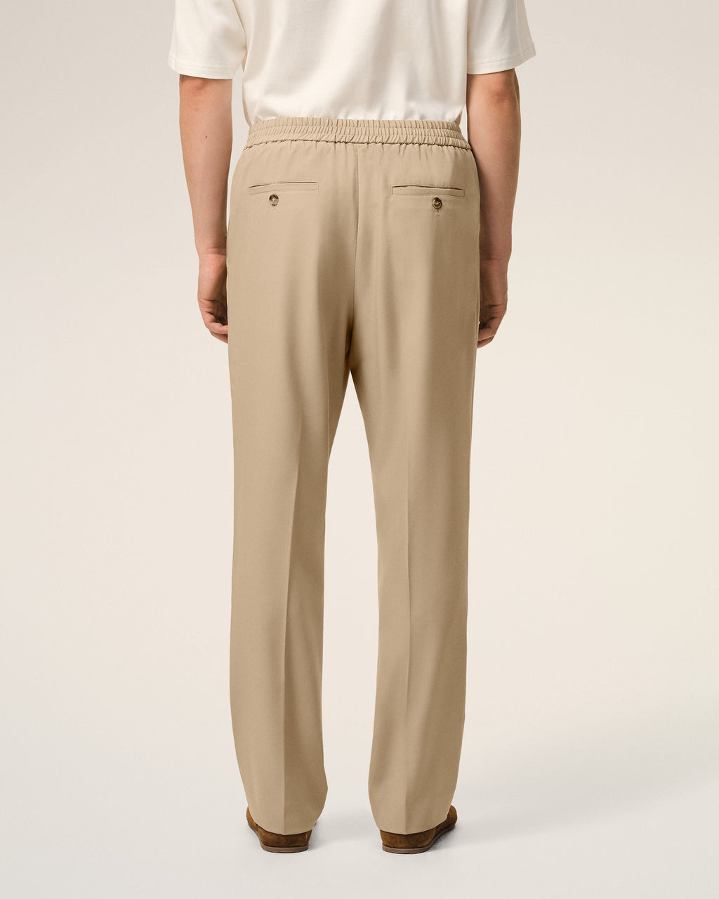 Beige Wool Elasticated Waist Trousers
