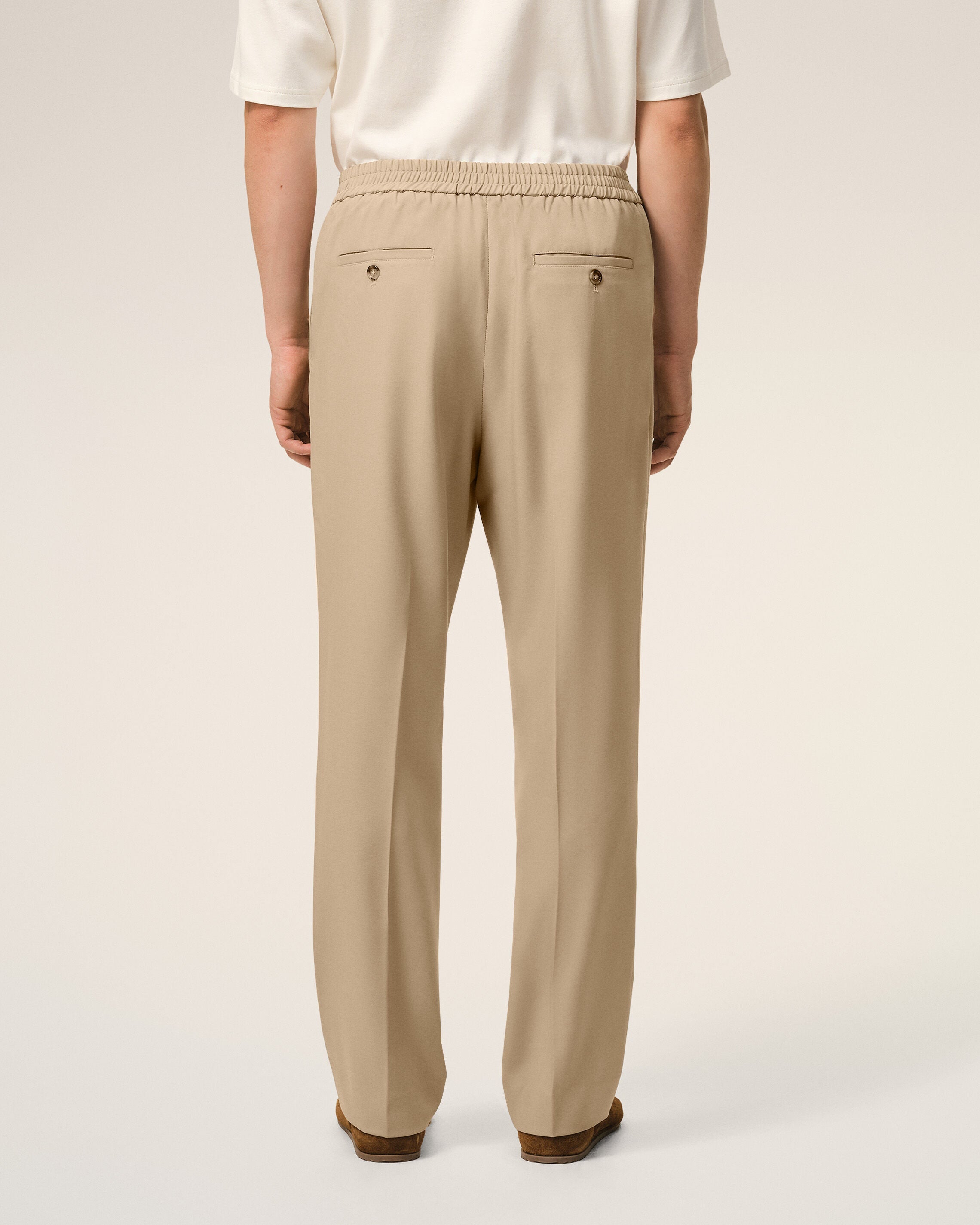 Beige Wool Elasticated Waist Trousers