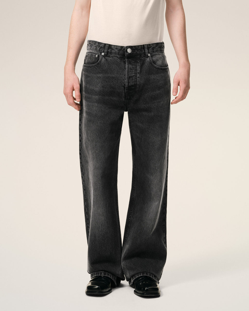 Black Cotton Large Fit Jeans