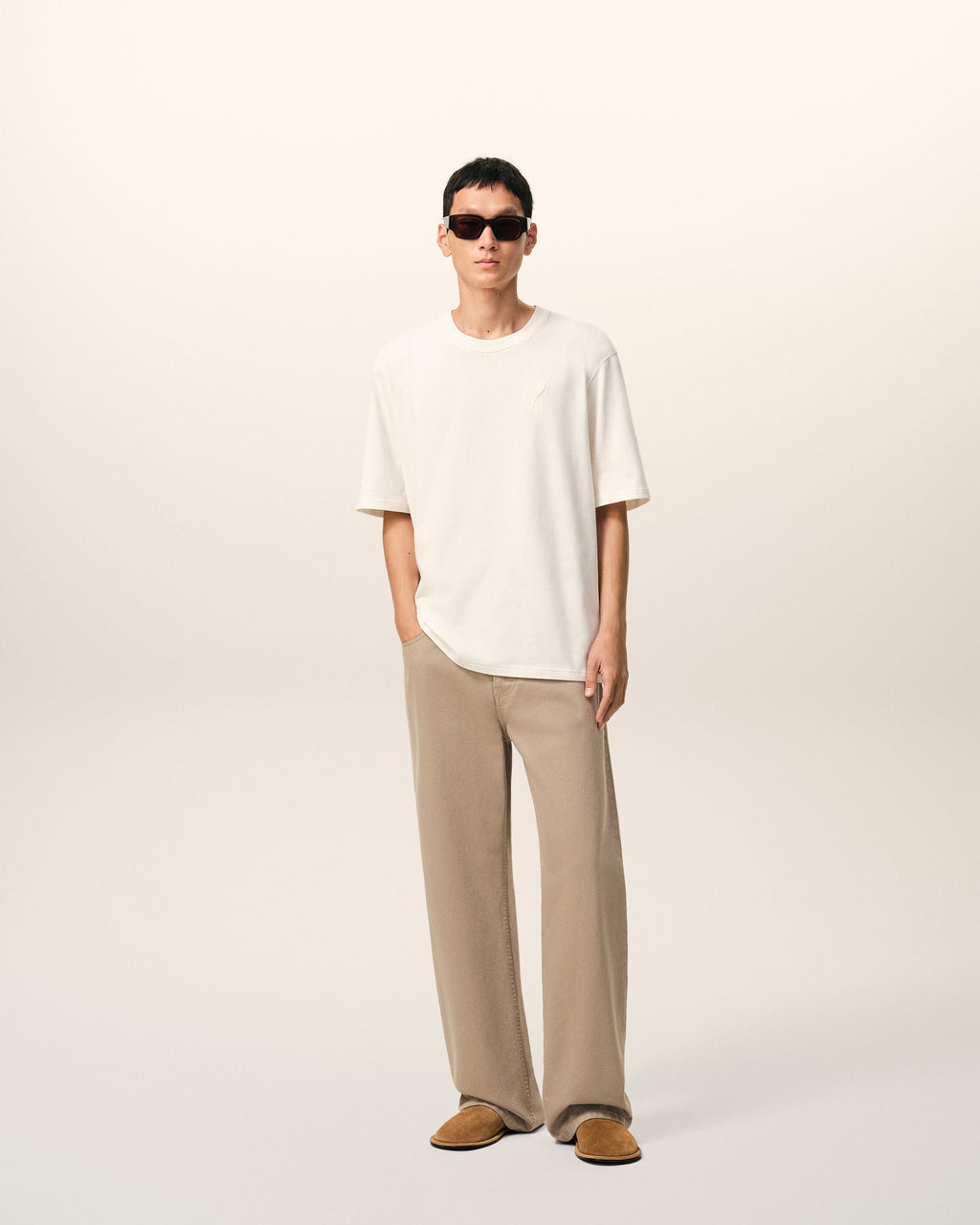 Beige Cotton Large Fit Jeans