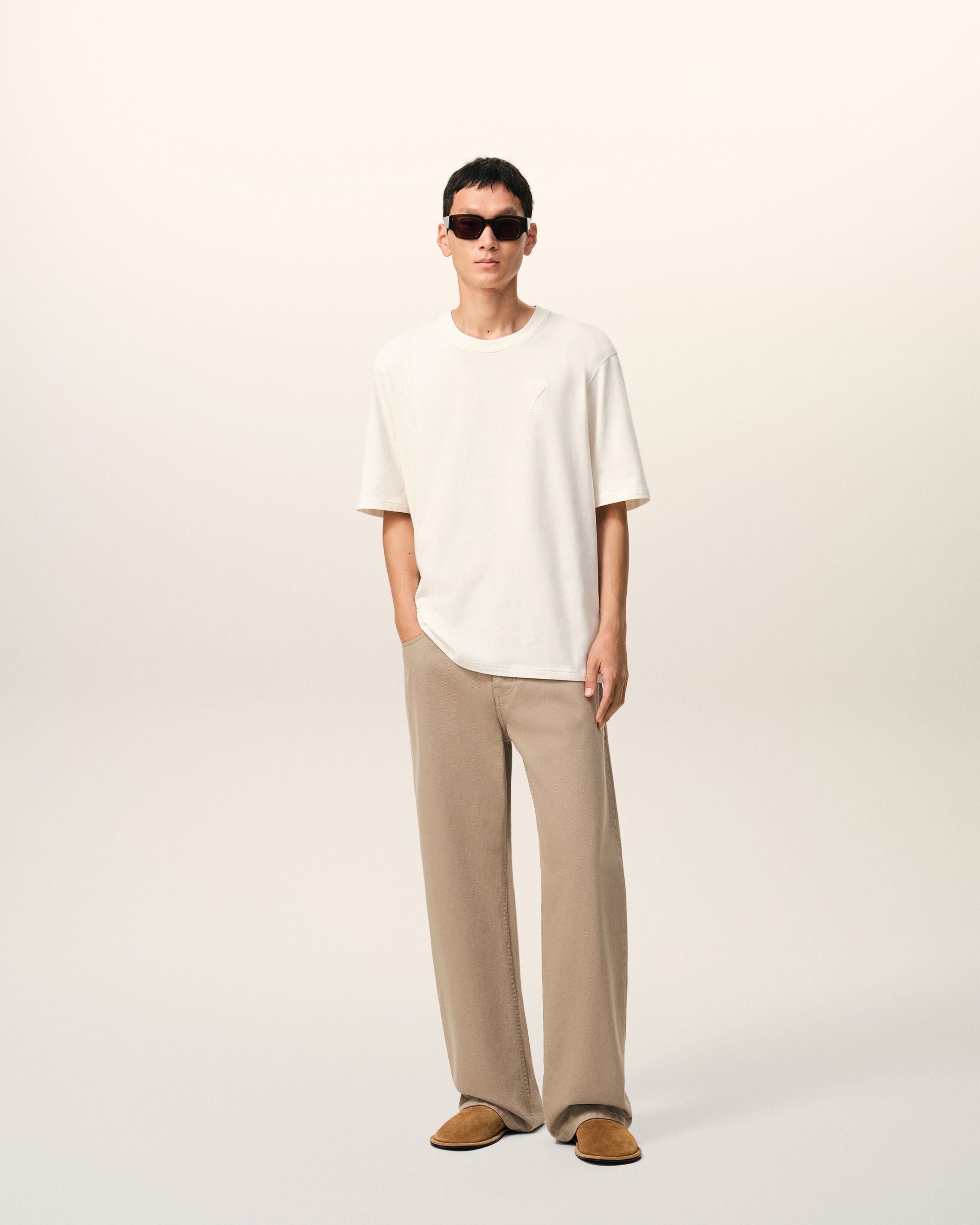 Beige Cotton Large Fit Jeans