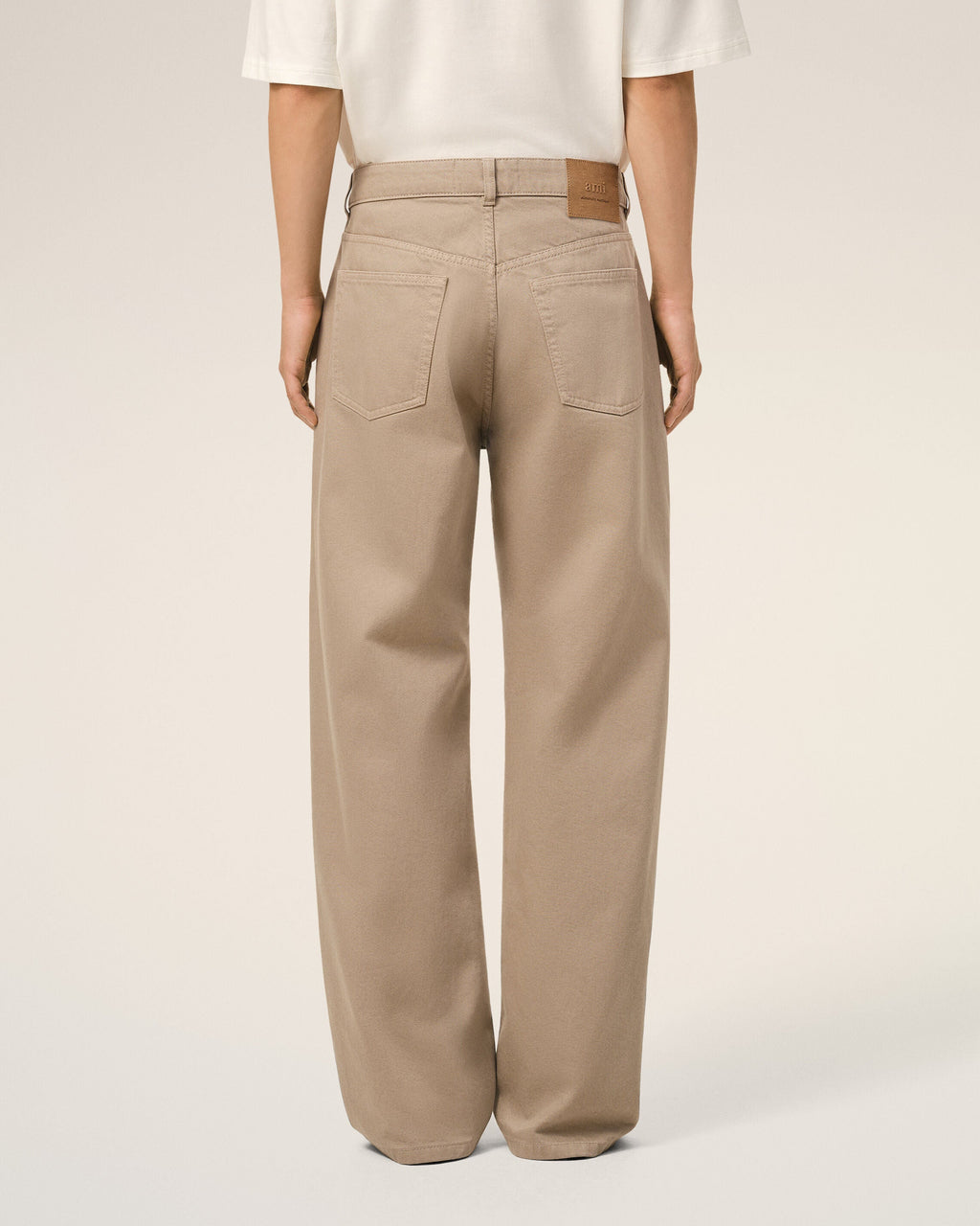 Beige Cotton Large Fit Jeans