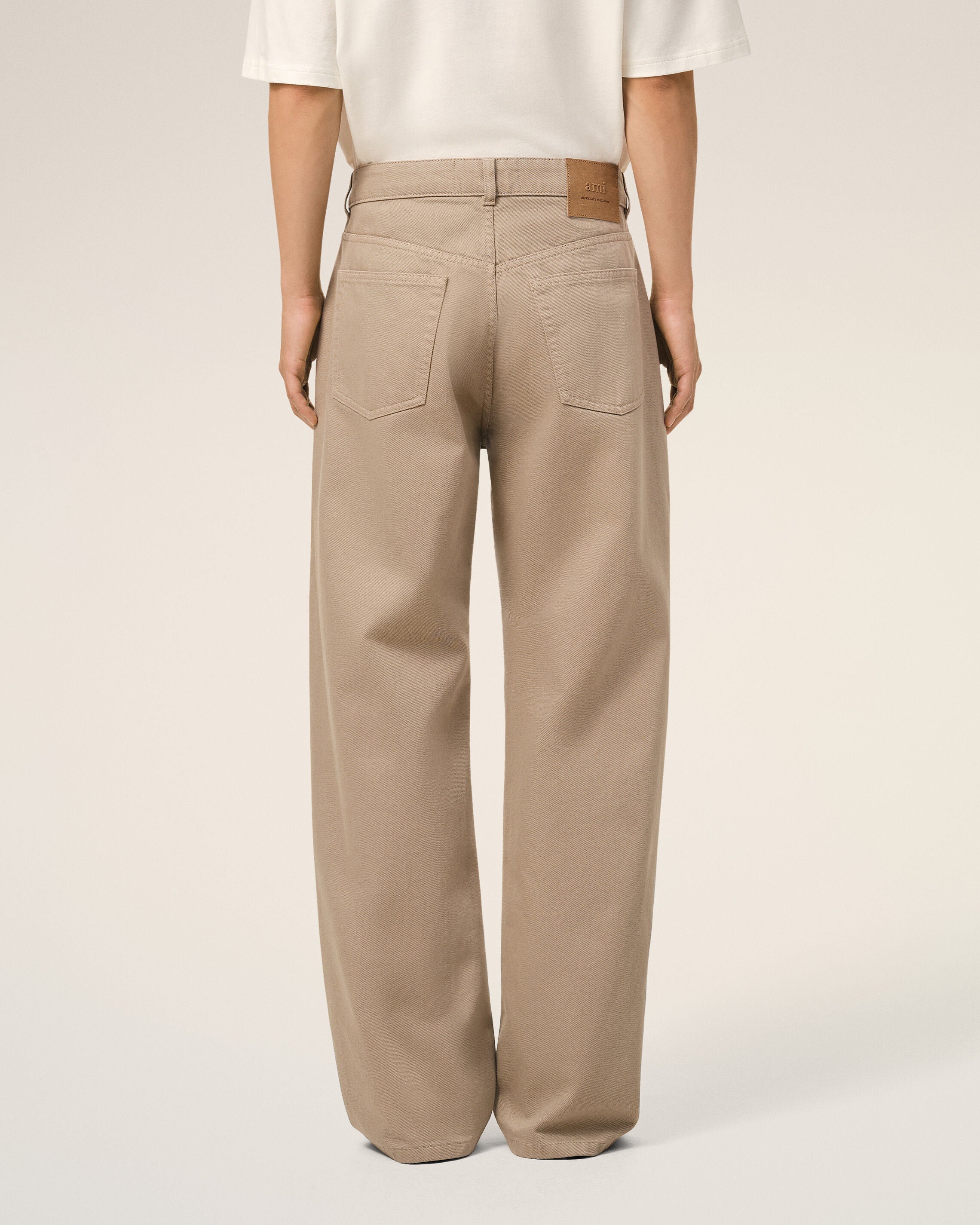 Beige Cotton Large Fit Jeans