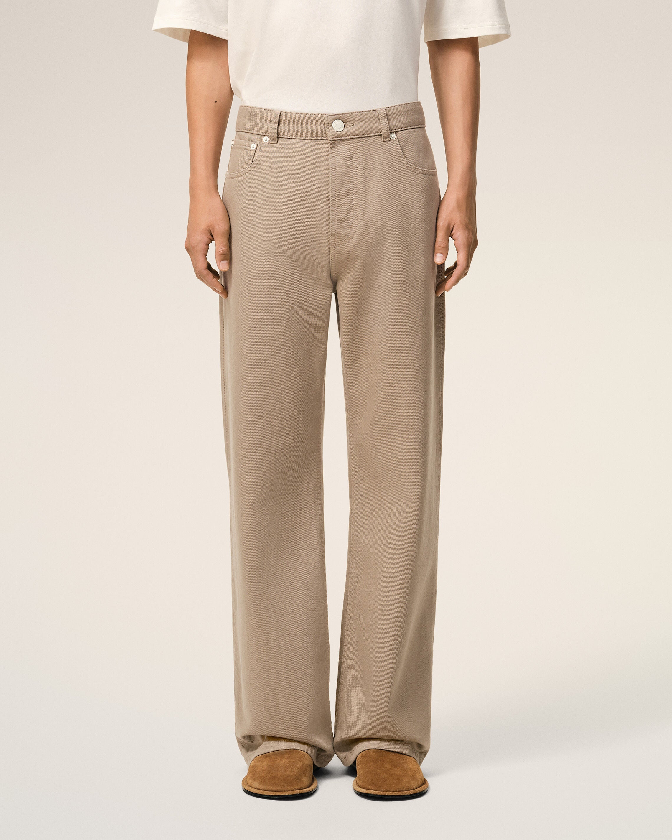 Beige Cotton Large Fit Jeans
