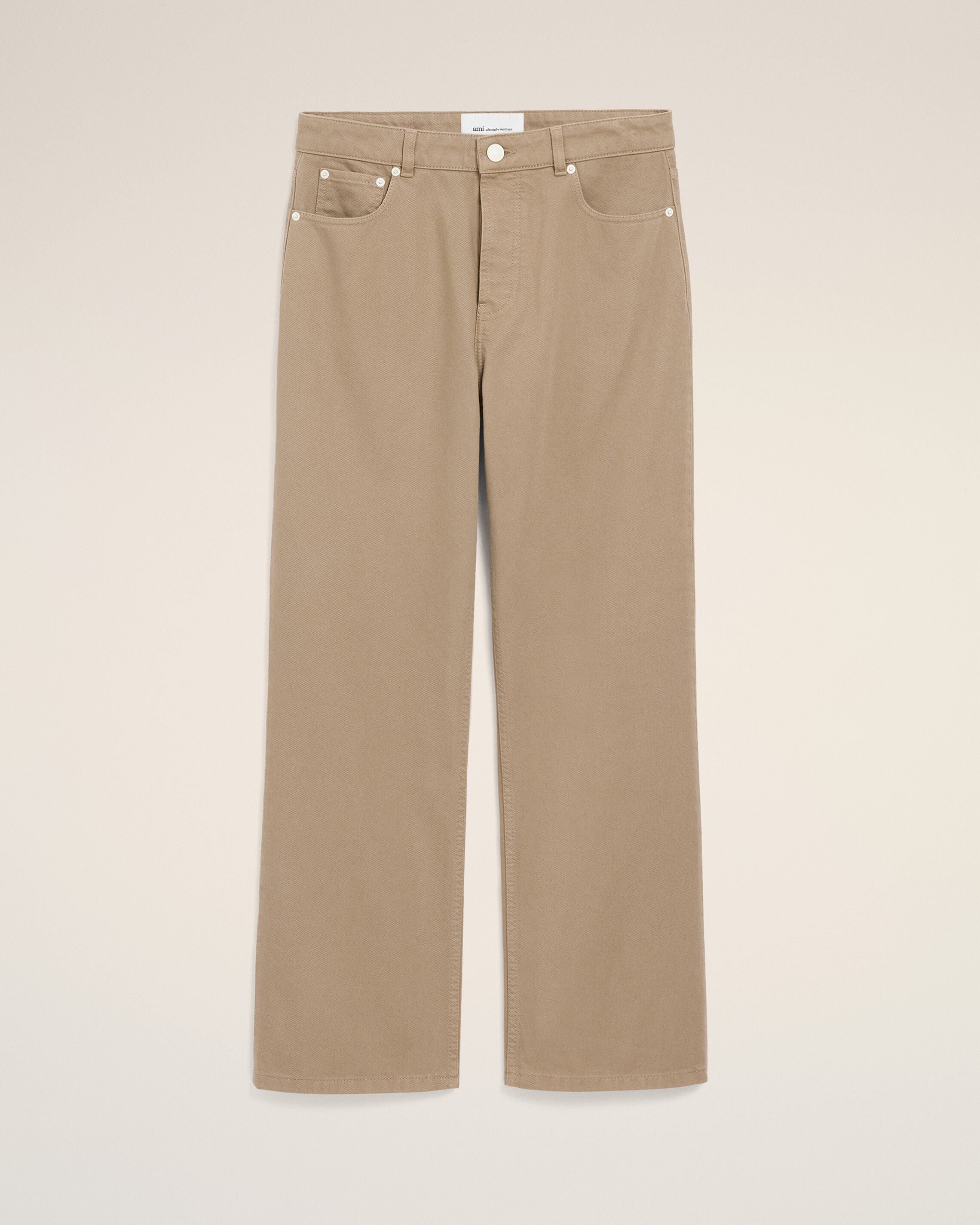 Beige Cotton Large Fit Jeans