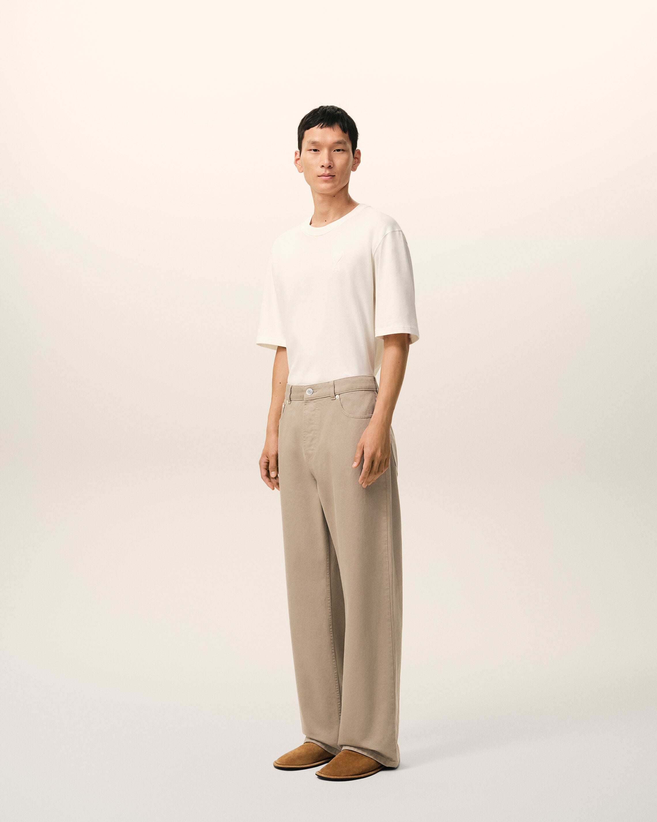 Beige Cotton Large Fit Jeans
