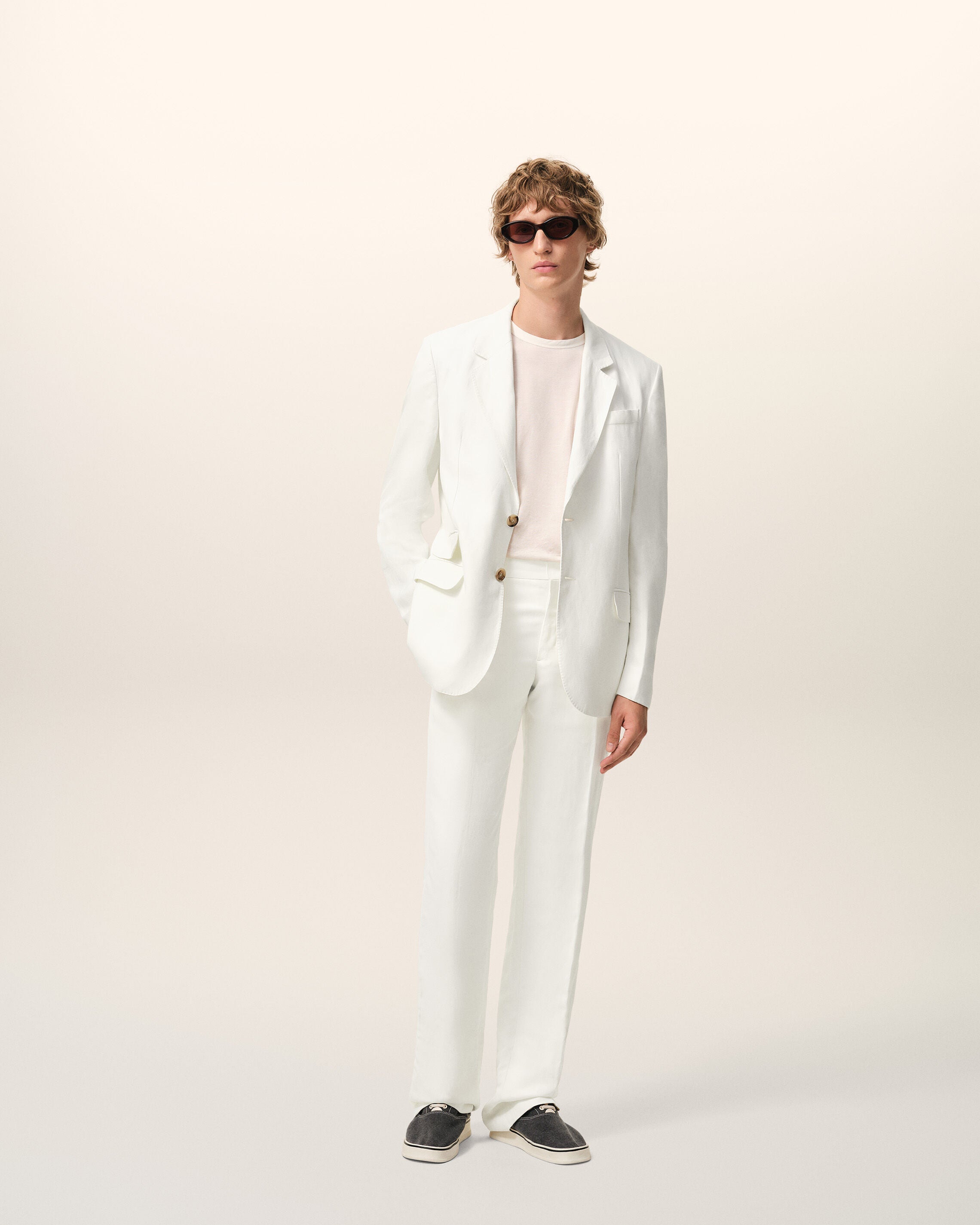 White Blended Linen Straight Trousers