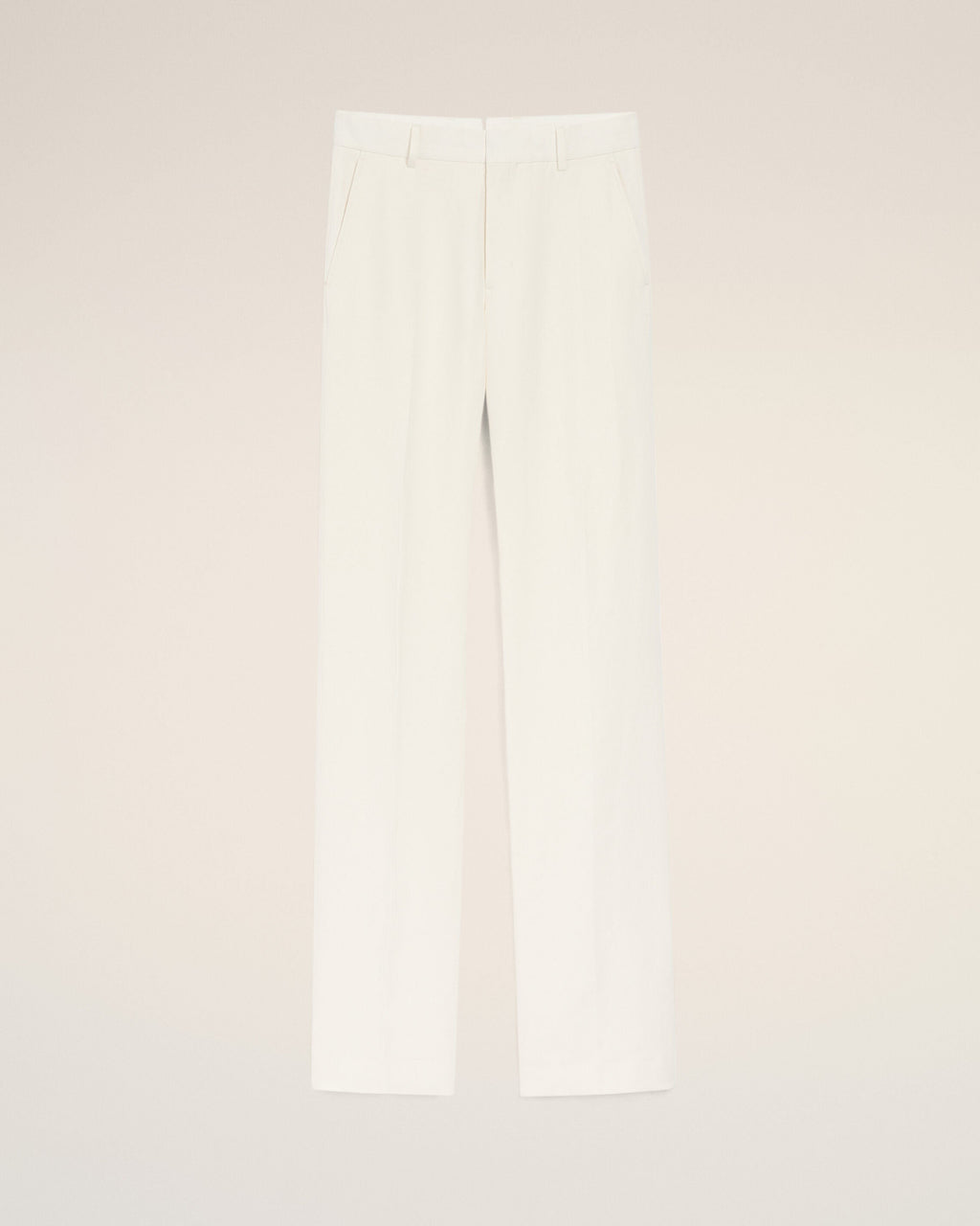 White Blended Linen Straight Trousers