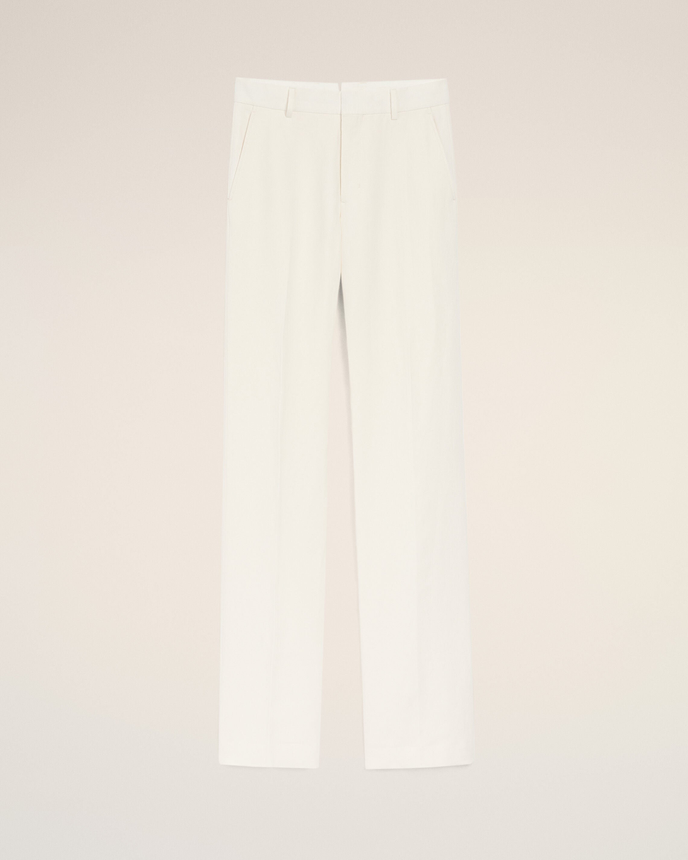 White Blended Linen Straight Trousers