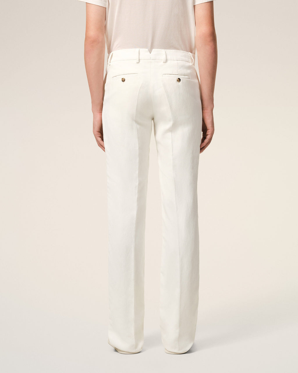 White Blended Linen Straight Trousers
