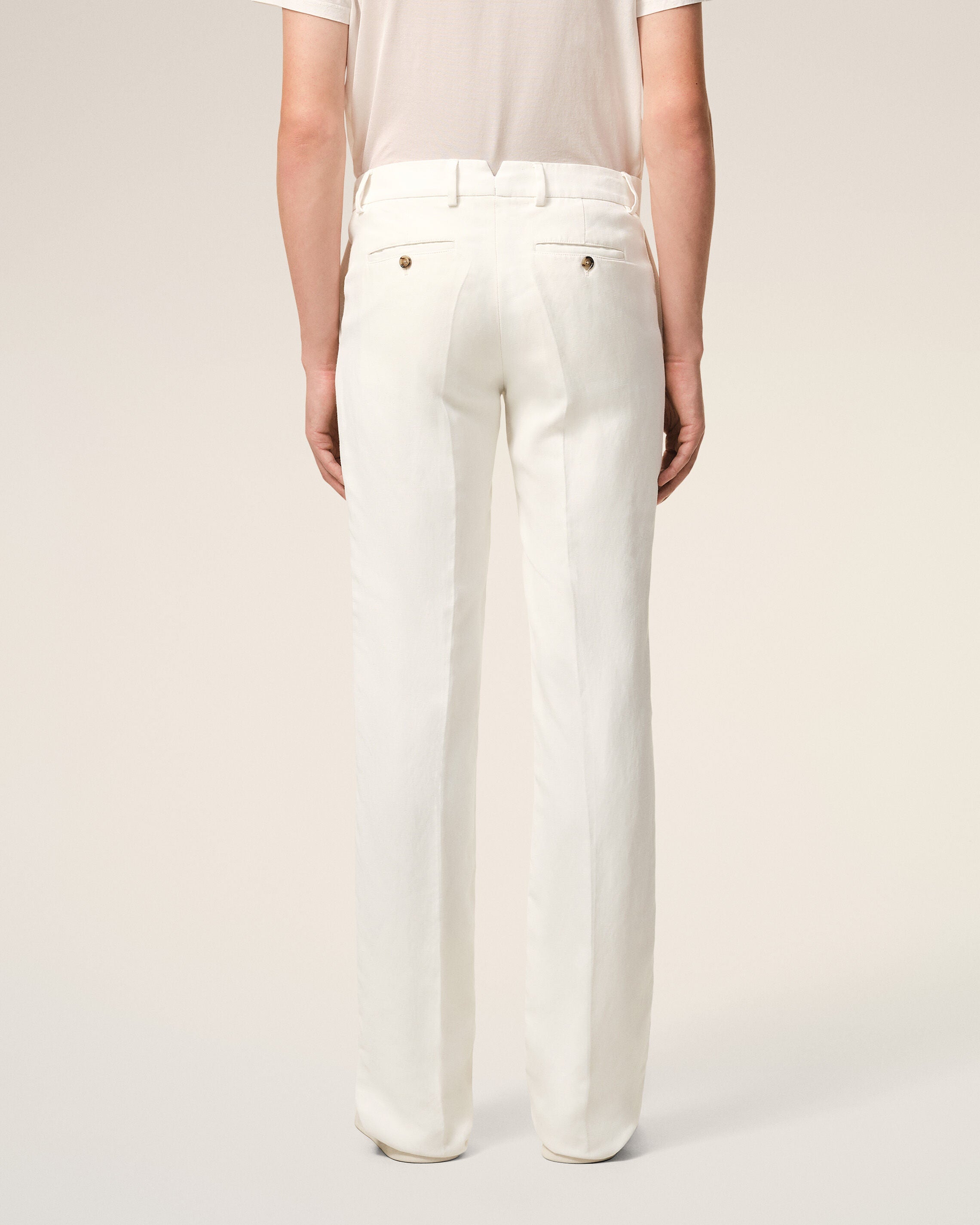 White Blended Linen Straight Trousers