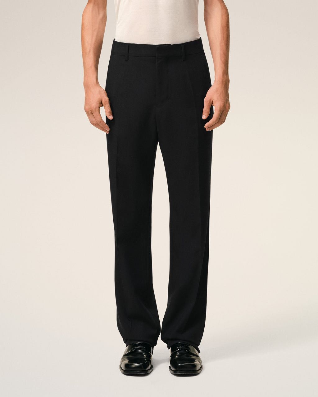 Black Wool Straight Trousers