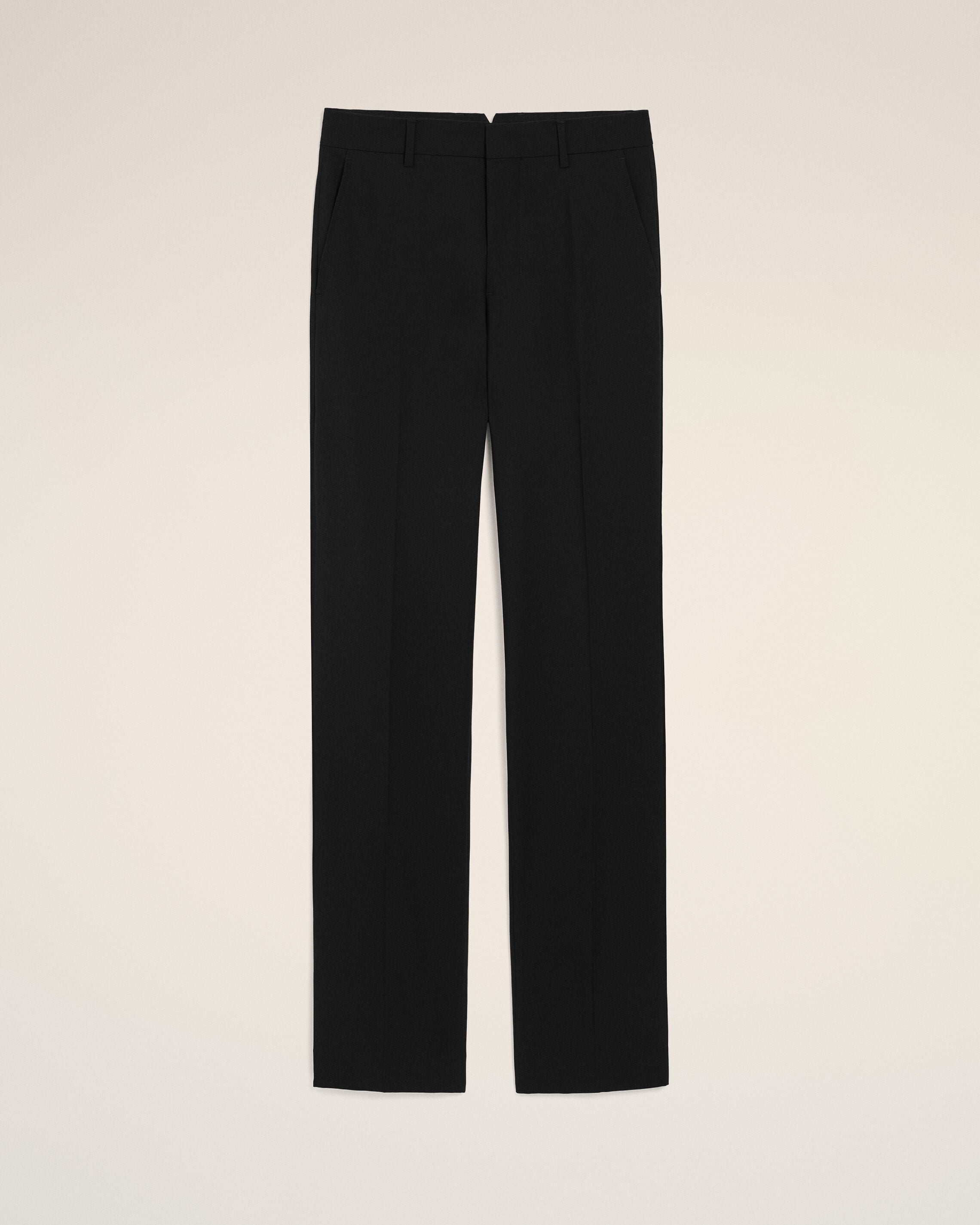 Black Wool Straight Trousers