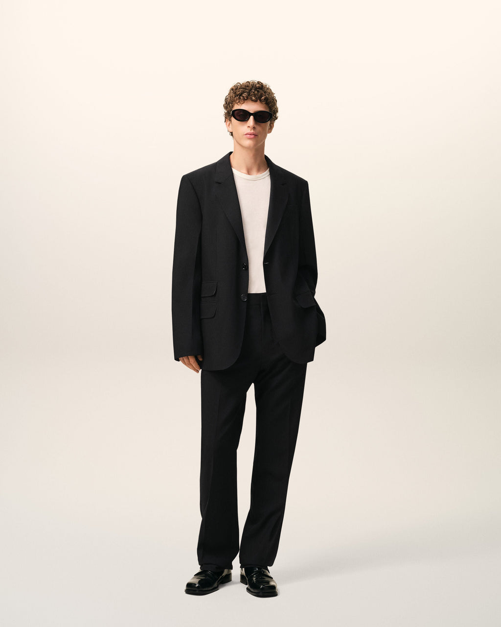 Black Wool Straight Trousers
