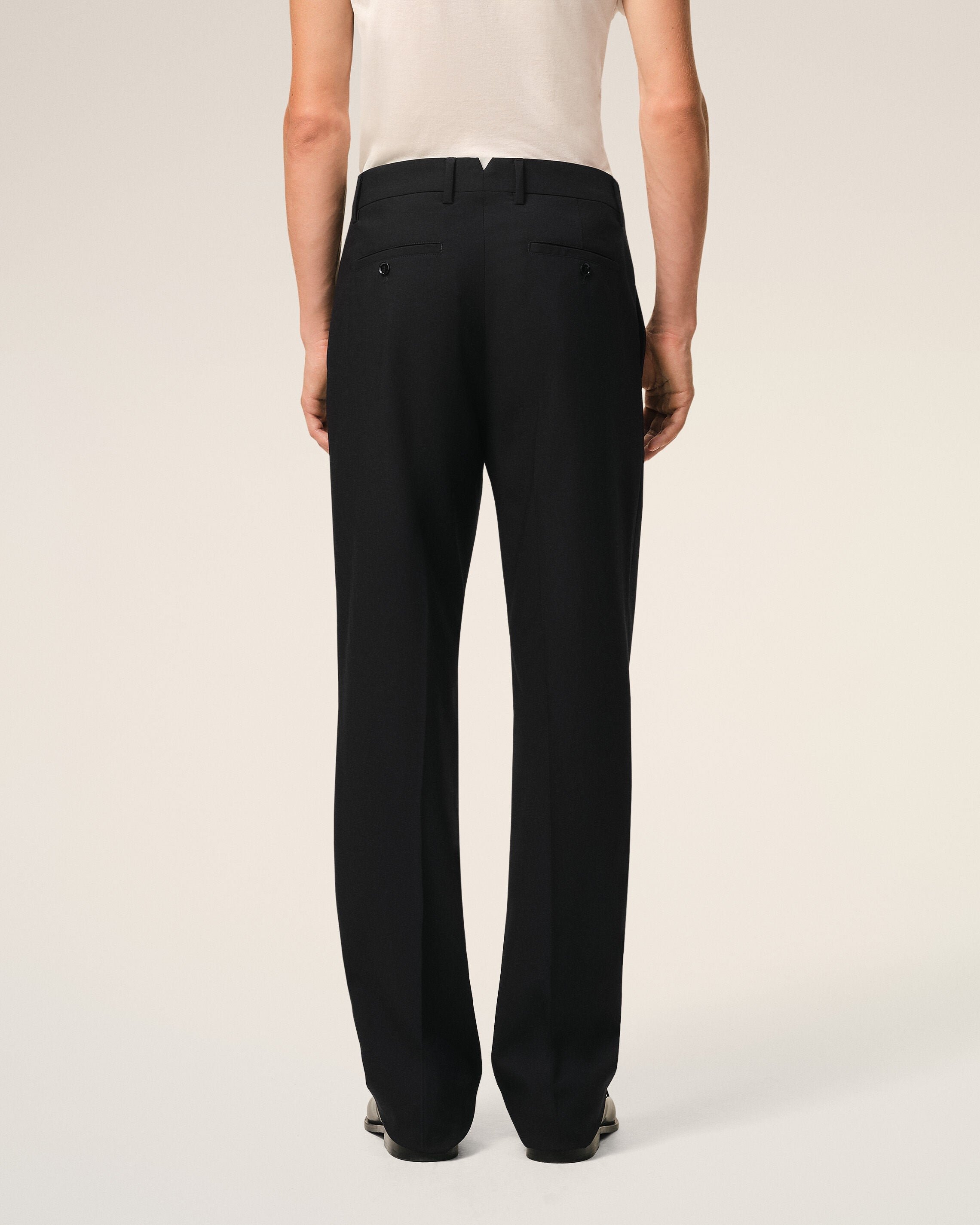 Black Wool Straight Trousers