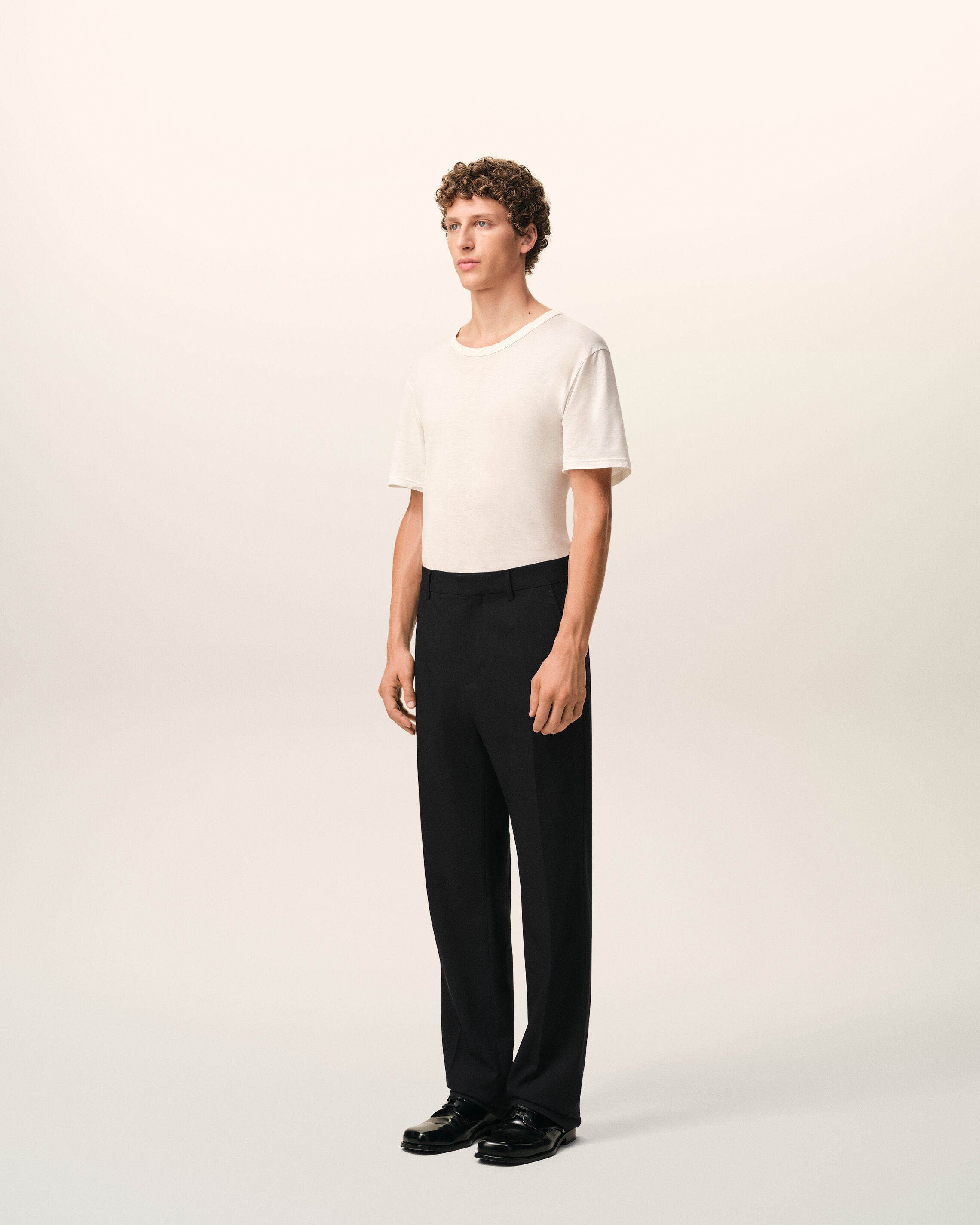 Black Wool Straight Trousers