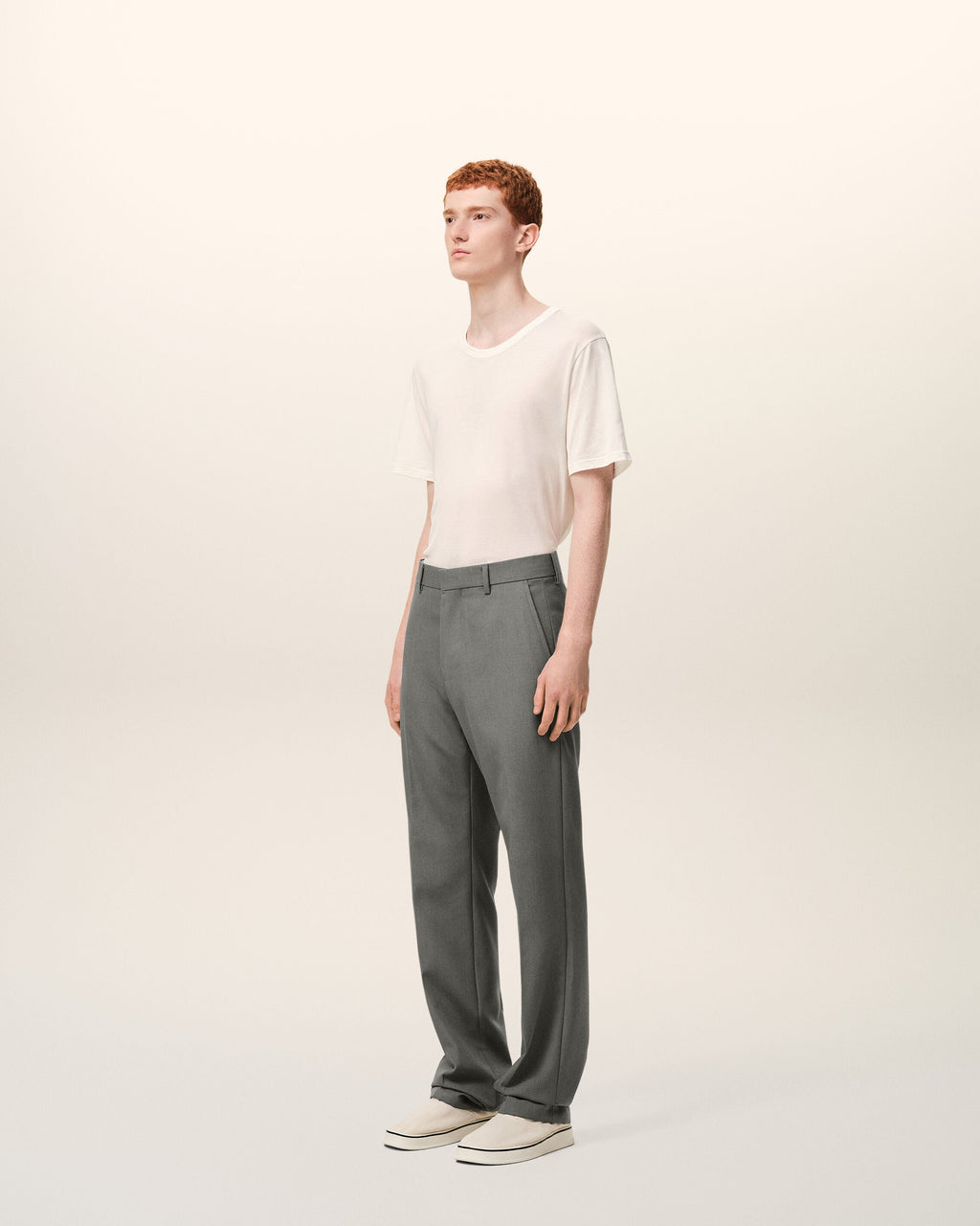 Grey Wool Straight Trousers