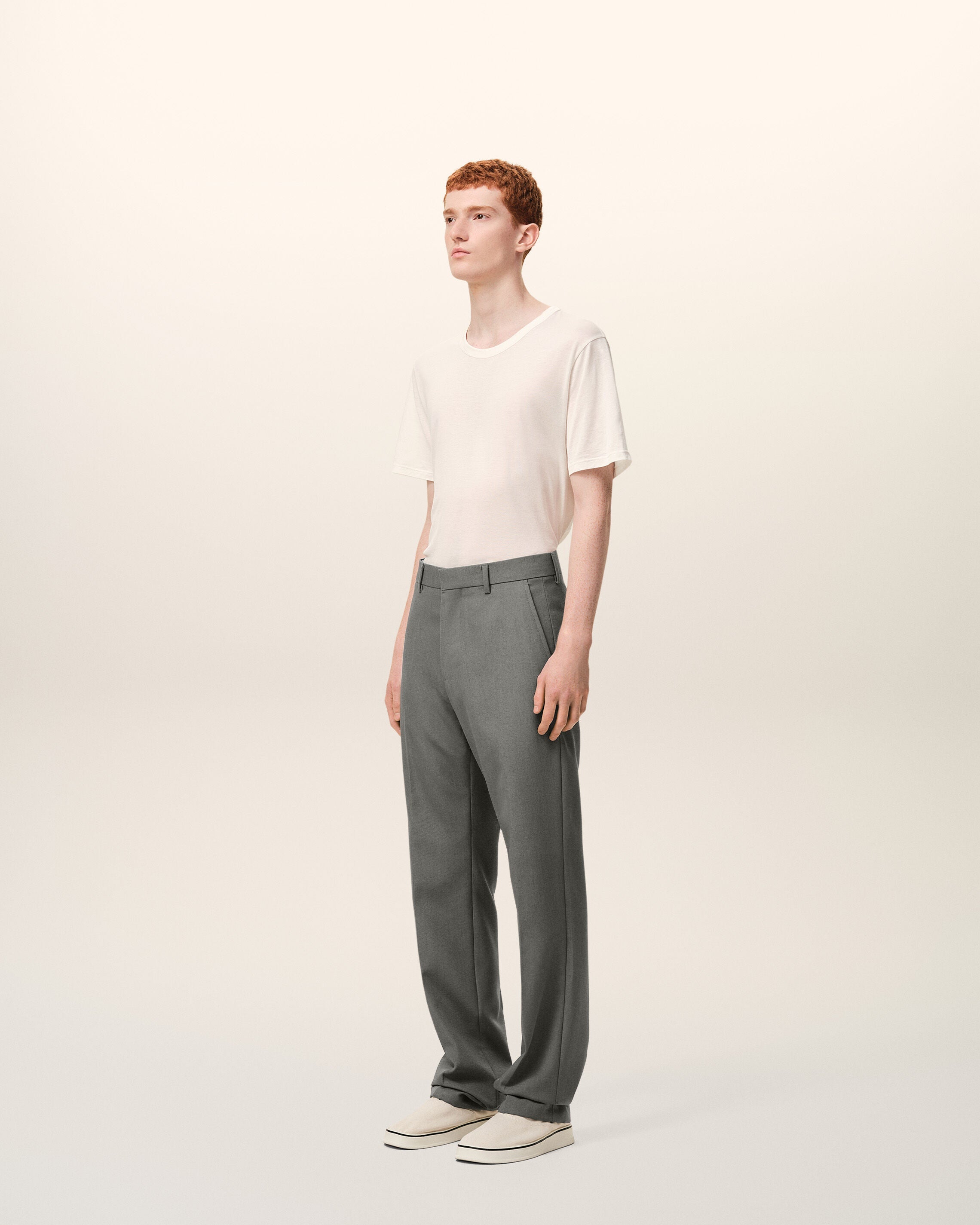 Grey Wool Straight Trousers