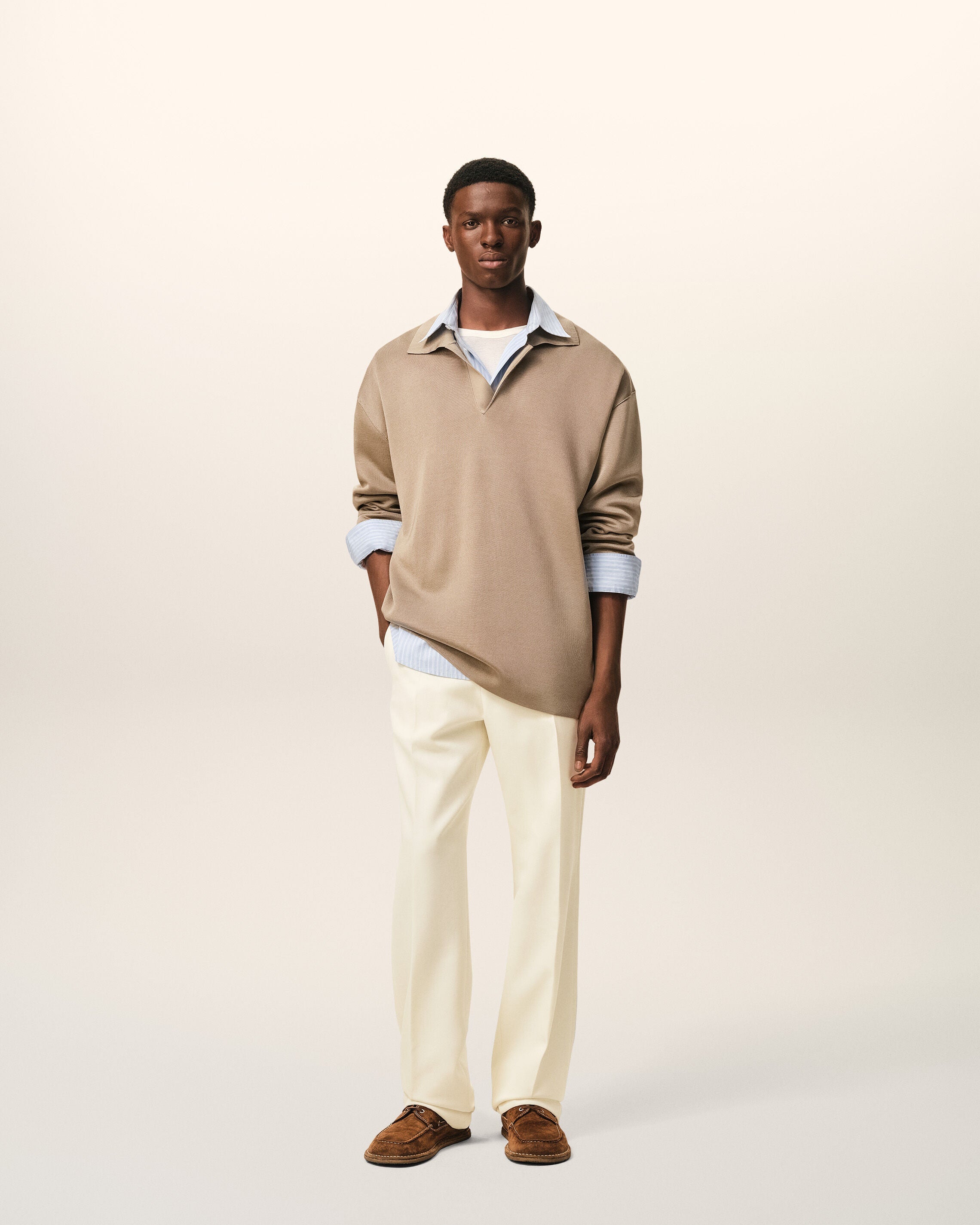 White Wool Straight Trousers