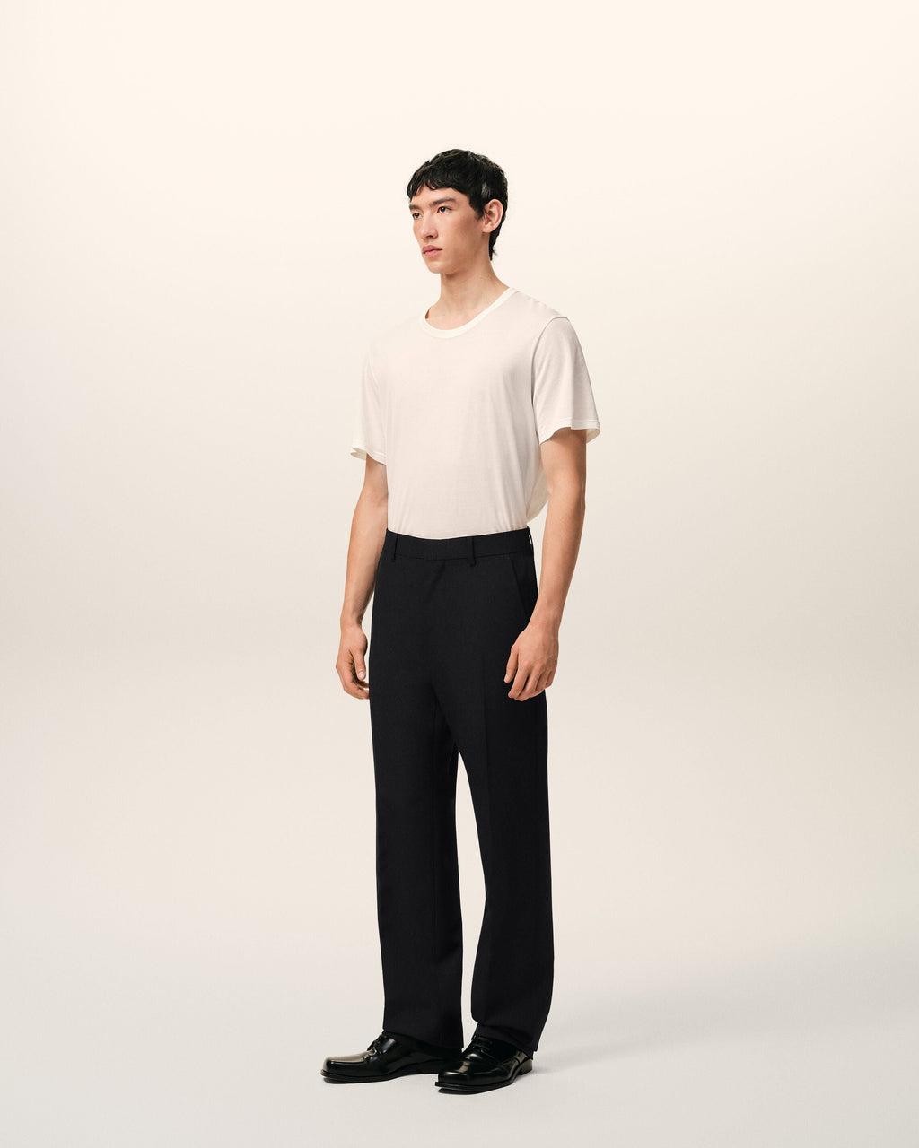 Black Wool Straight Trousers