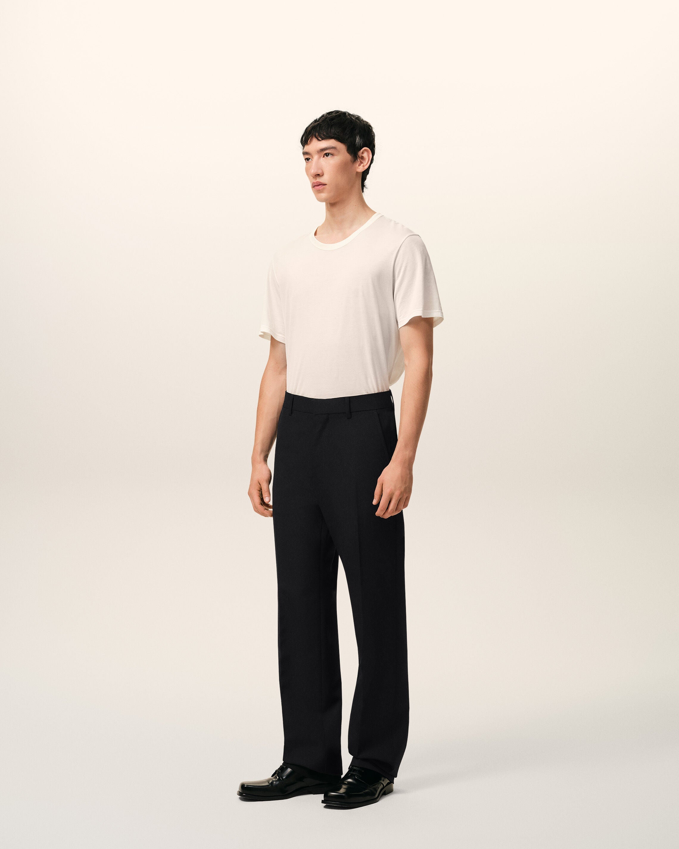 Black Wool Straight Trousers